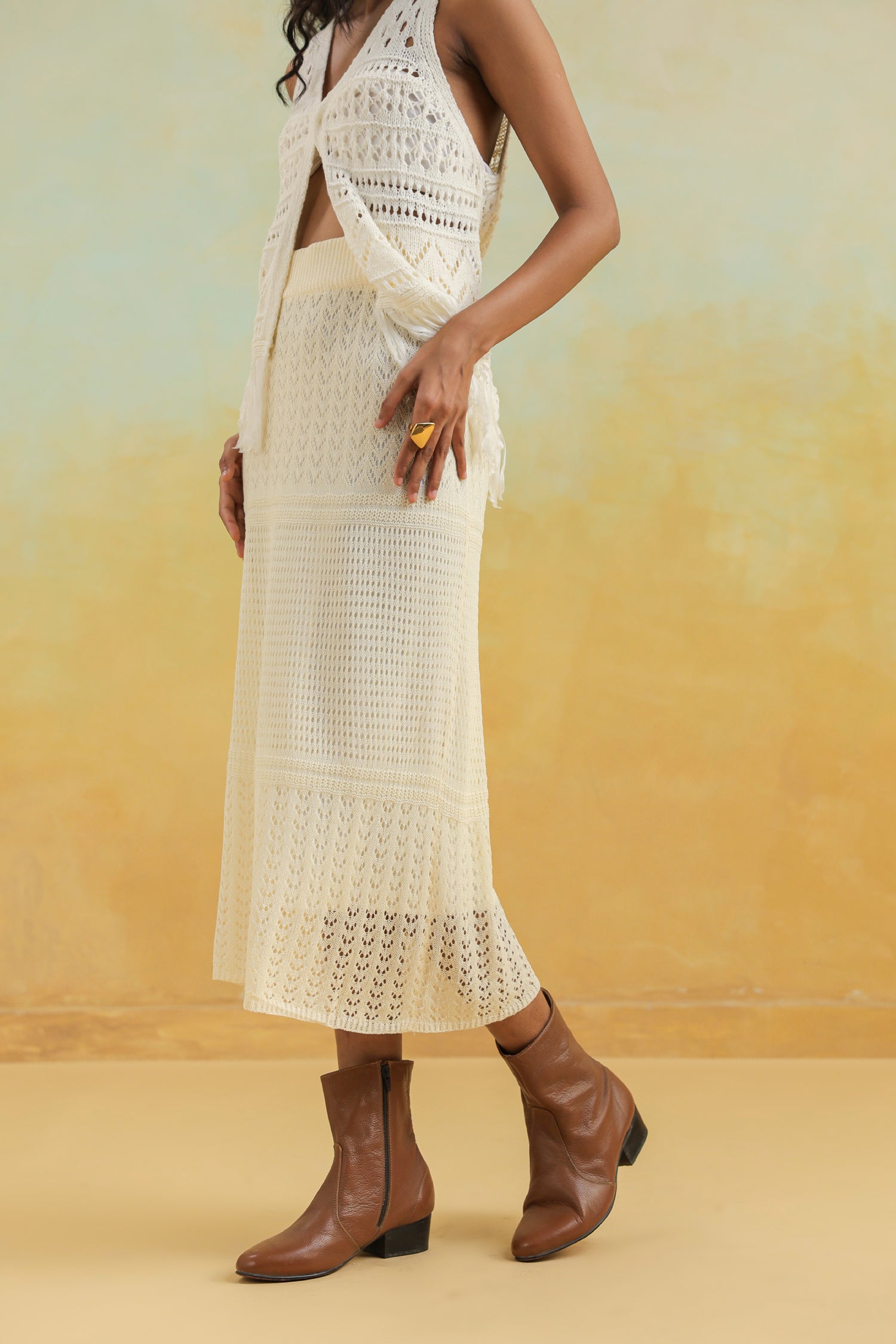 White Skirt in Crochet fabric