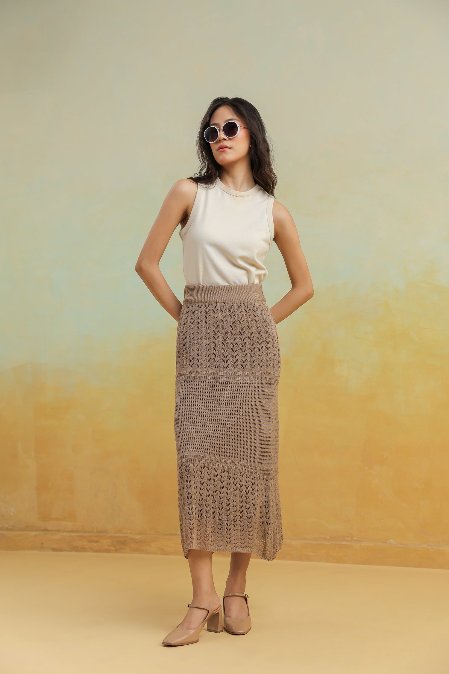 Brown Crochet Skirt in Classic Boho Style