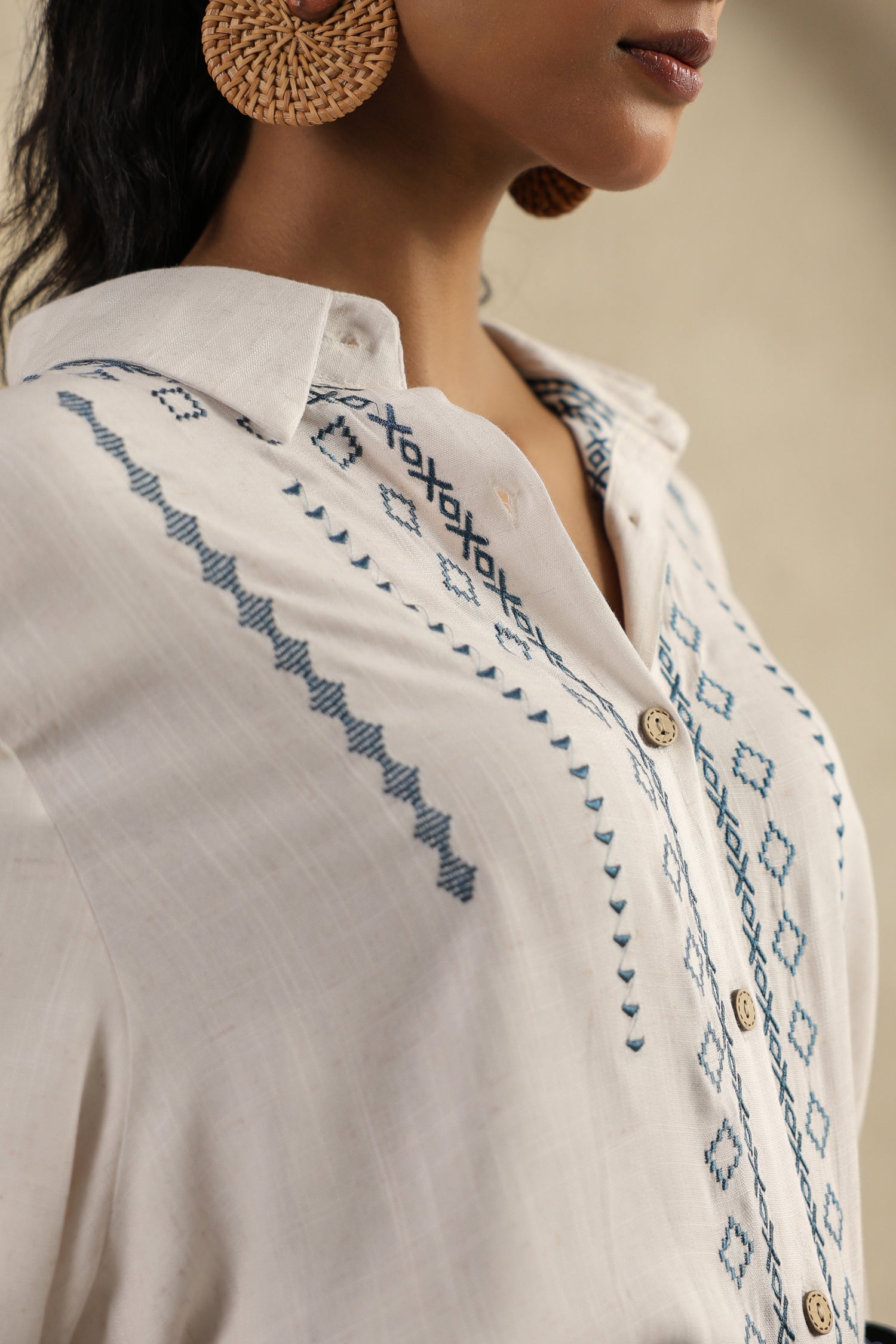 Embroidered Co Ord Set with Cotton Top and soft denim Skirt with Belt