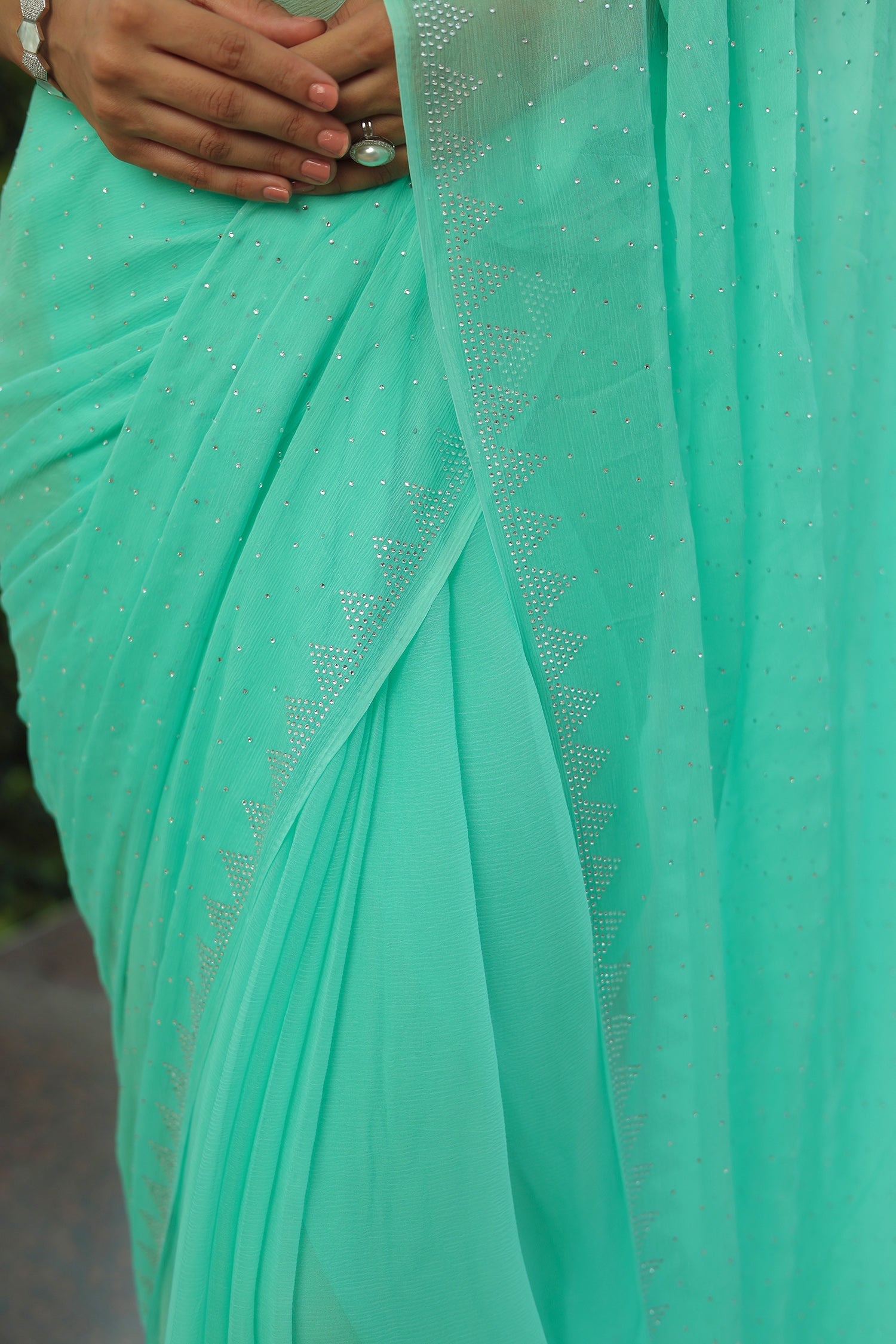 Chiffon Saree with Swarovski Embellishment and Foil Print
