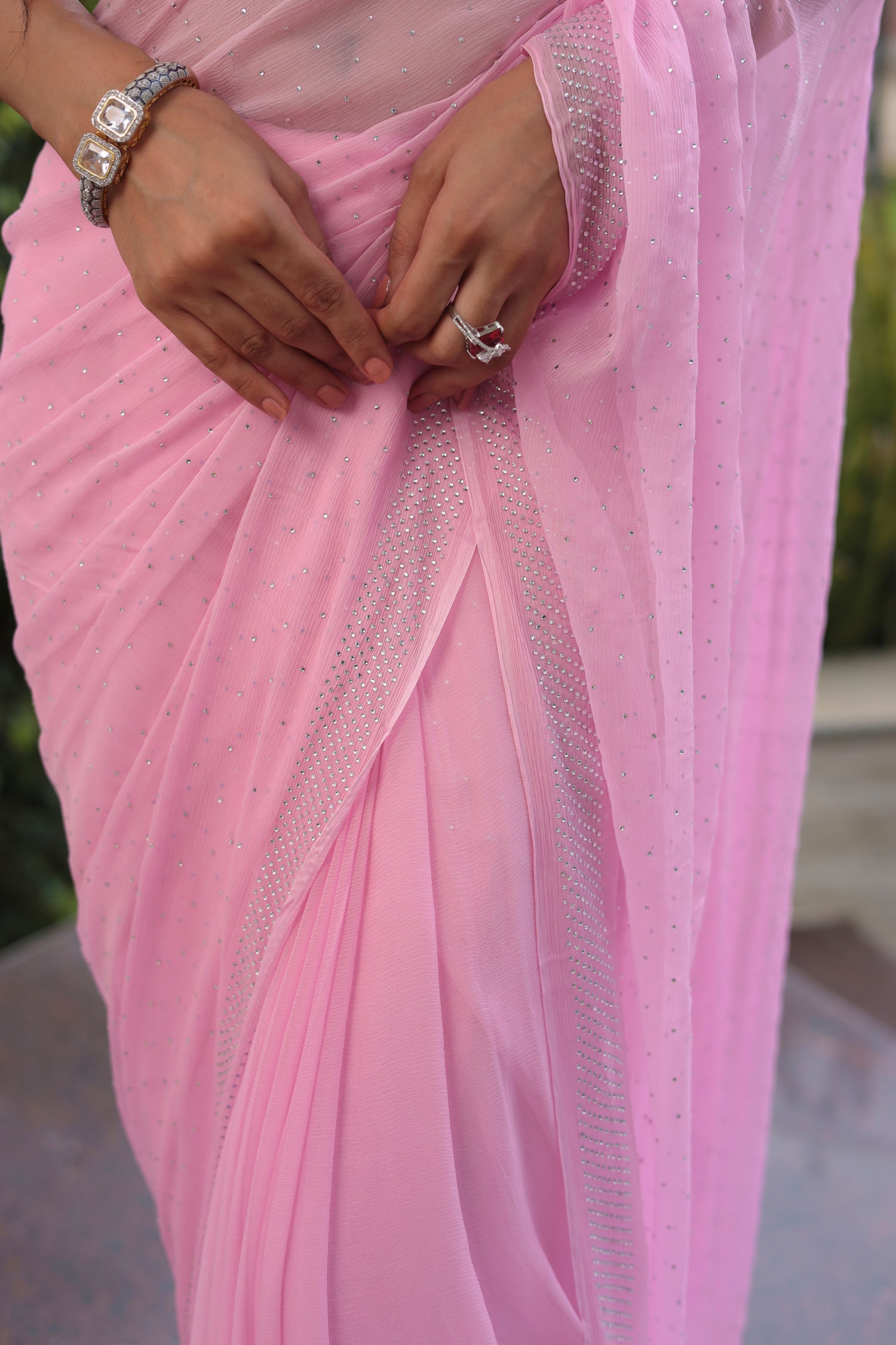 Chiffon Saree Embellished with Swarovski work