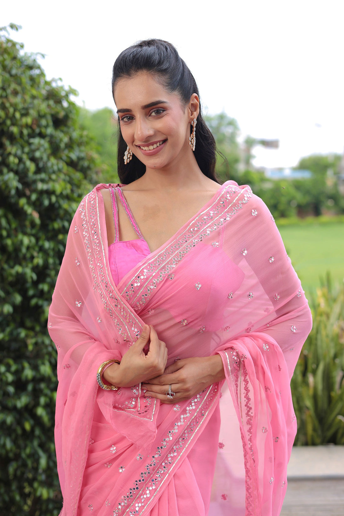 Festive Chiffon Drape with Gota and Foil Work