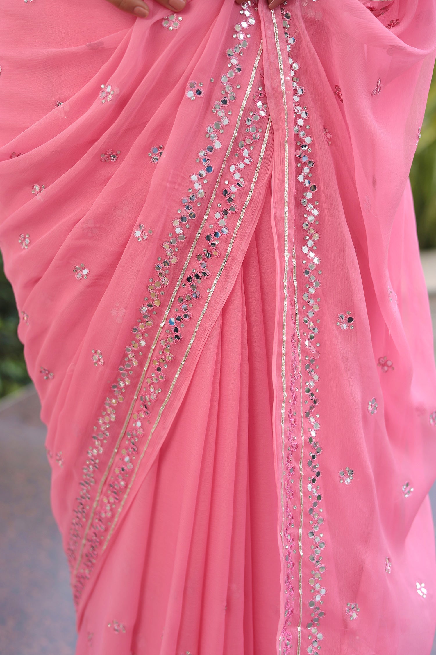 Festive Chiffon Drape with Gota and Foil Work