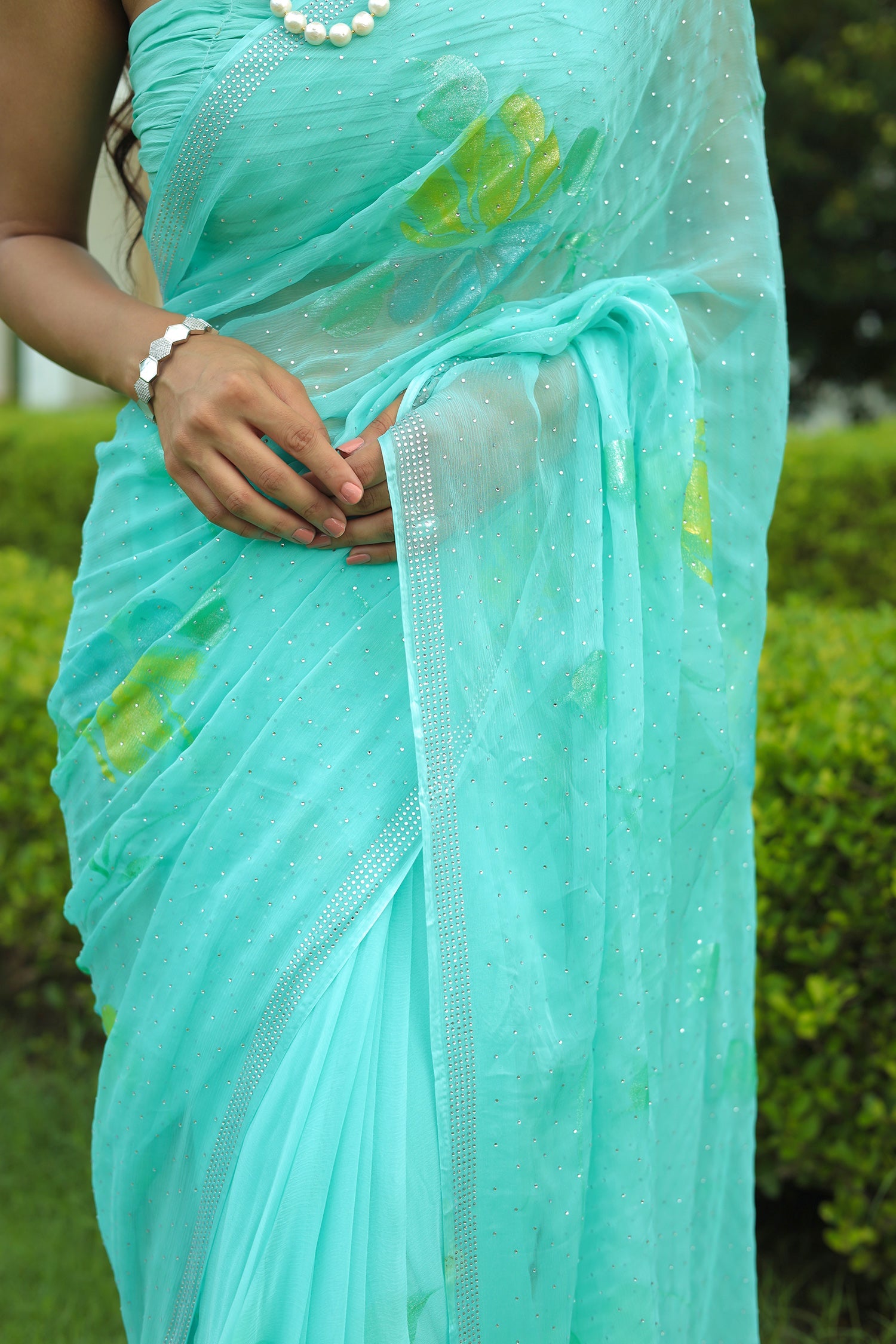 Chiffon Saree with Swarovski Embellishment and Foil Print