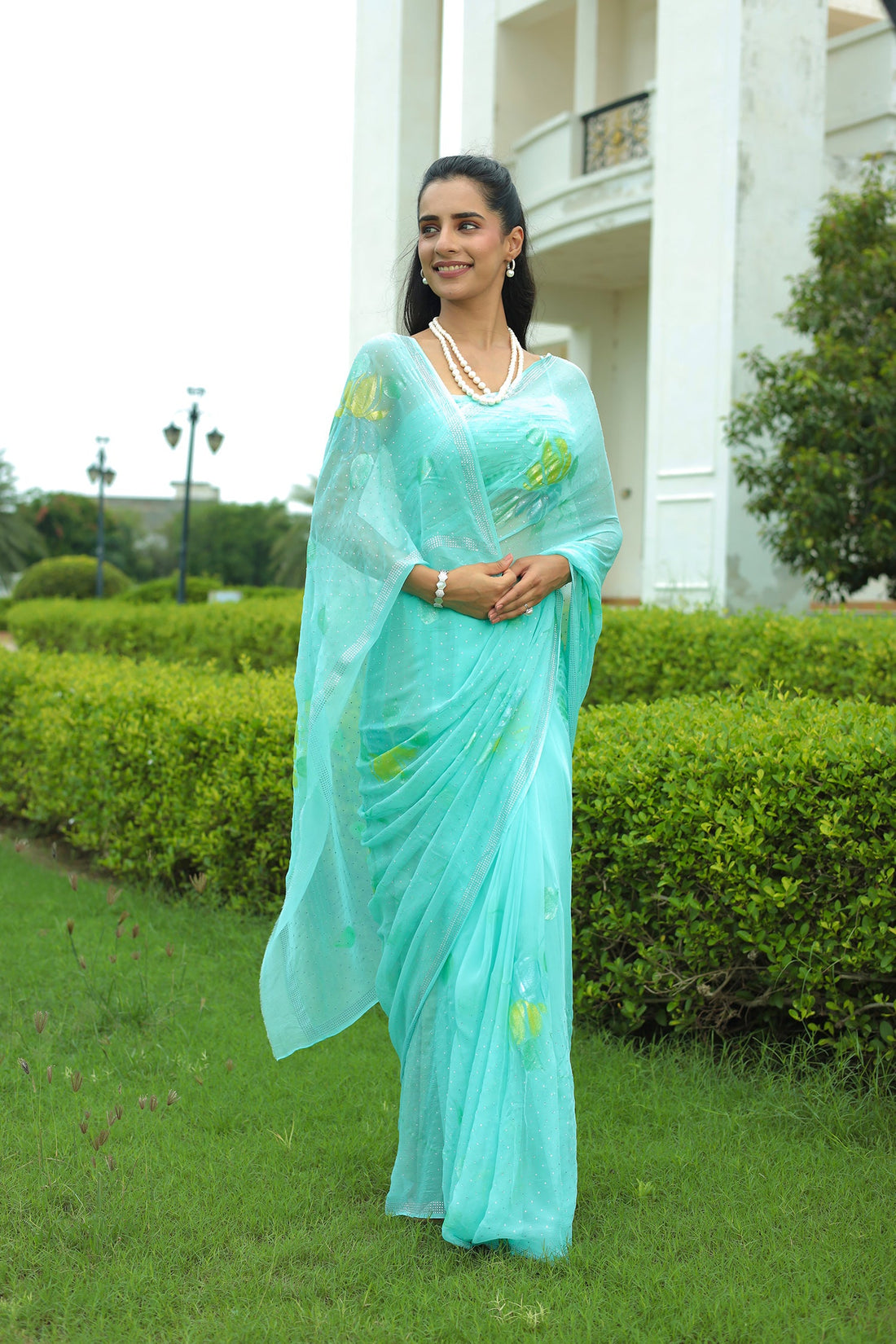 Chiffon Saree with Swarovski Embellishment and Foil Print
