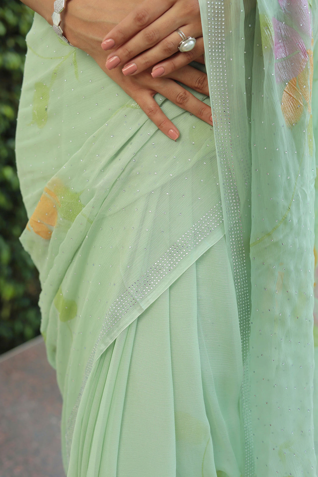 Chiffon Saree with Swarovski Embellishment and Foil Print