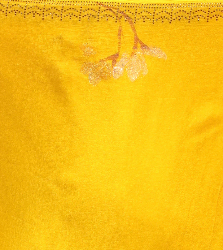 Yellow Chiffon Saree Adorned with Swarovski and Foil print