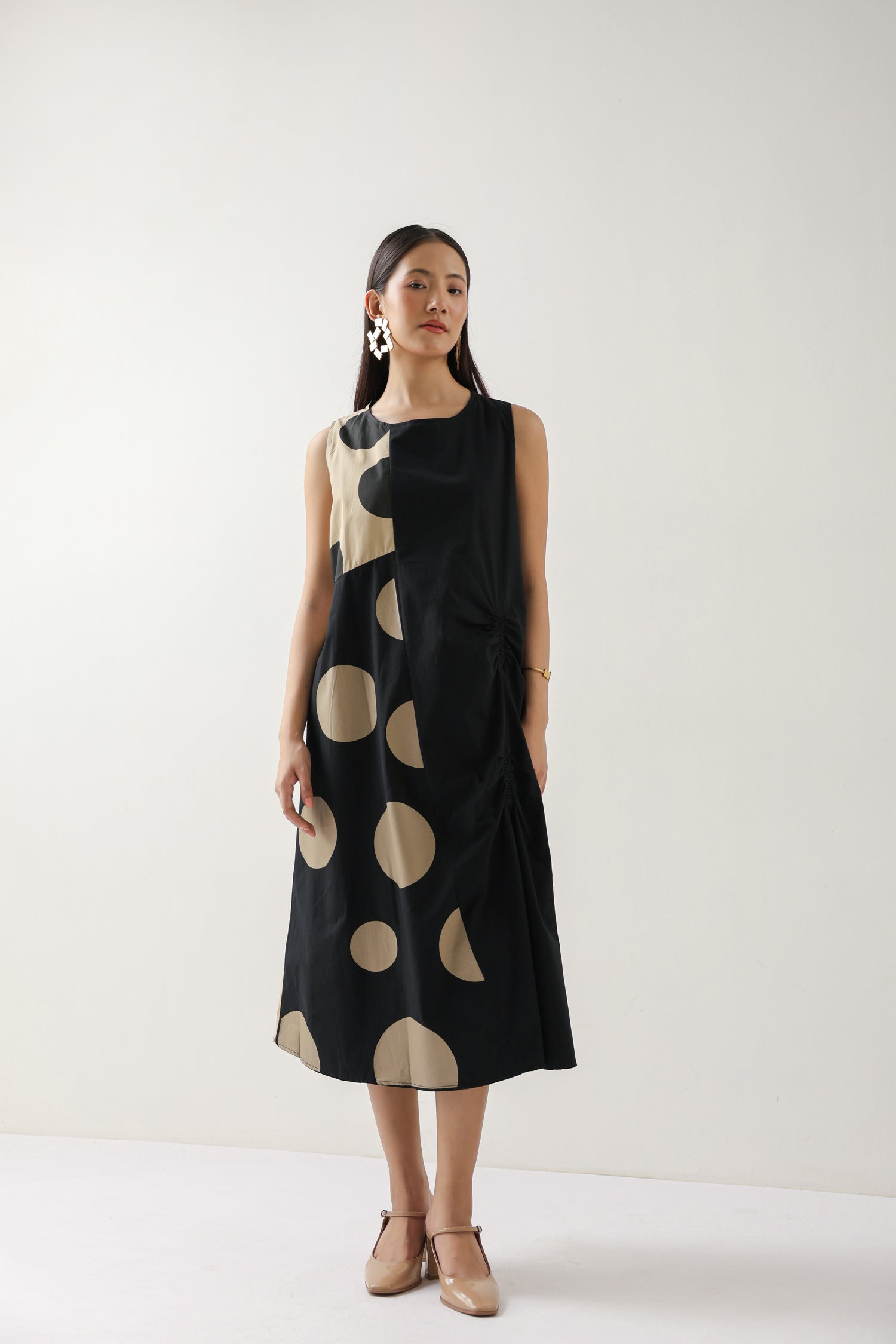 The Luna Dot Play Dress – Brown & Beige Polka Mood