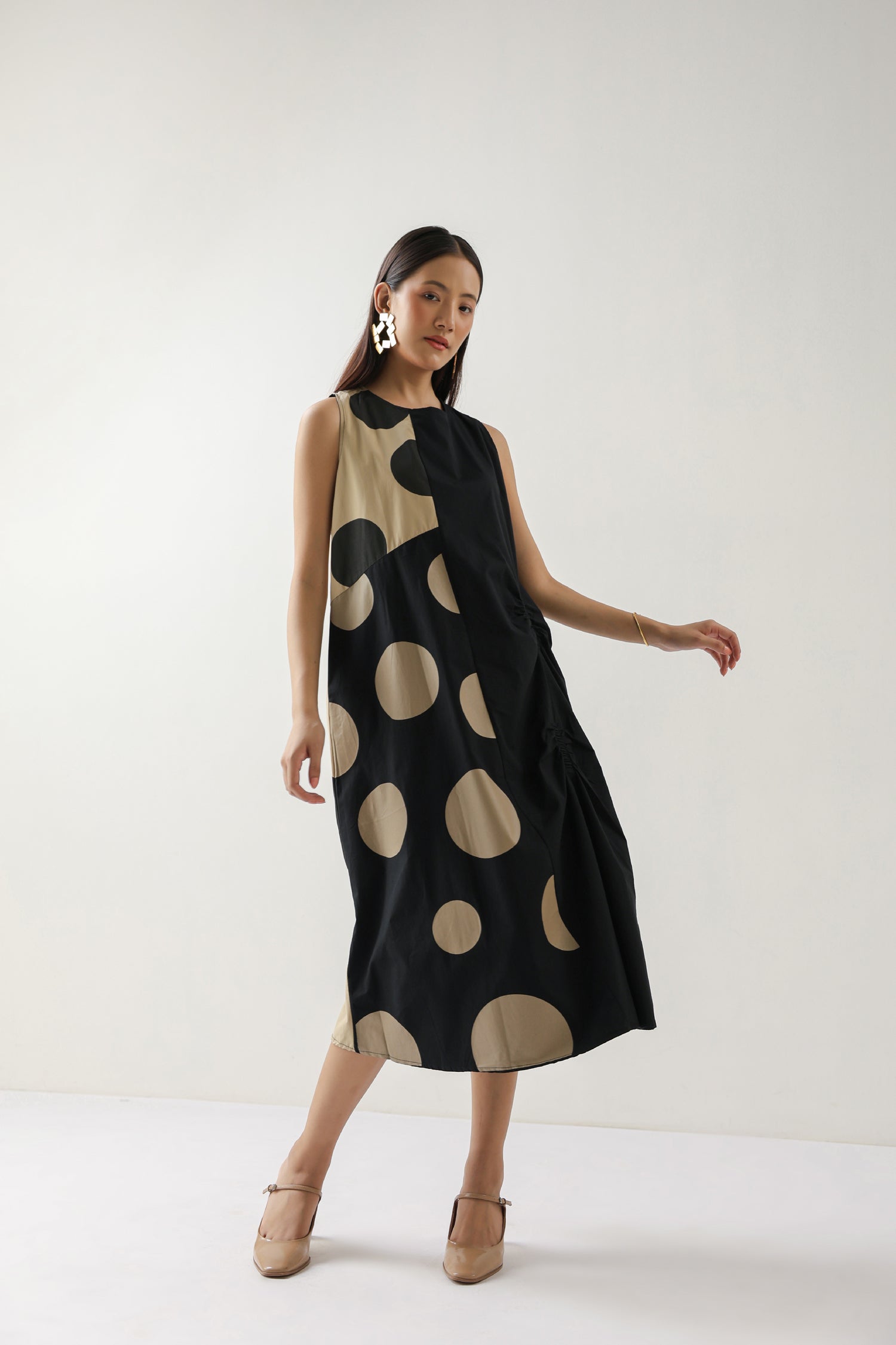 The Luna Dot Play Dress – Brown & Beige Polka Mood