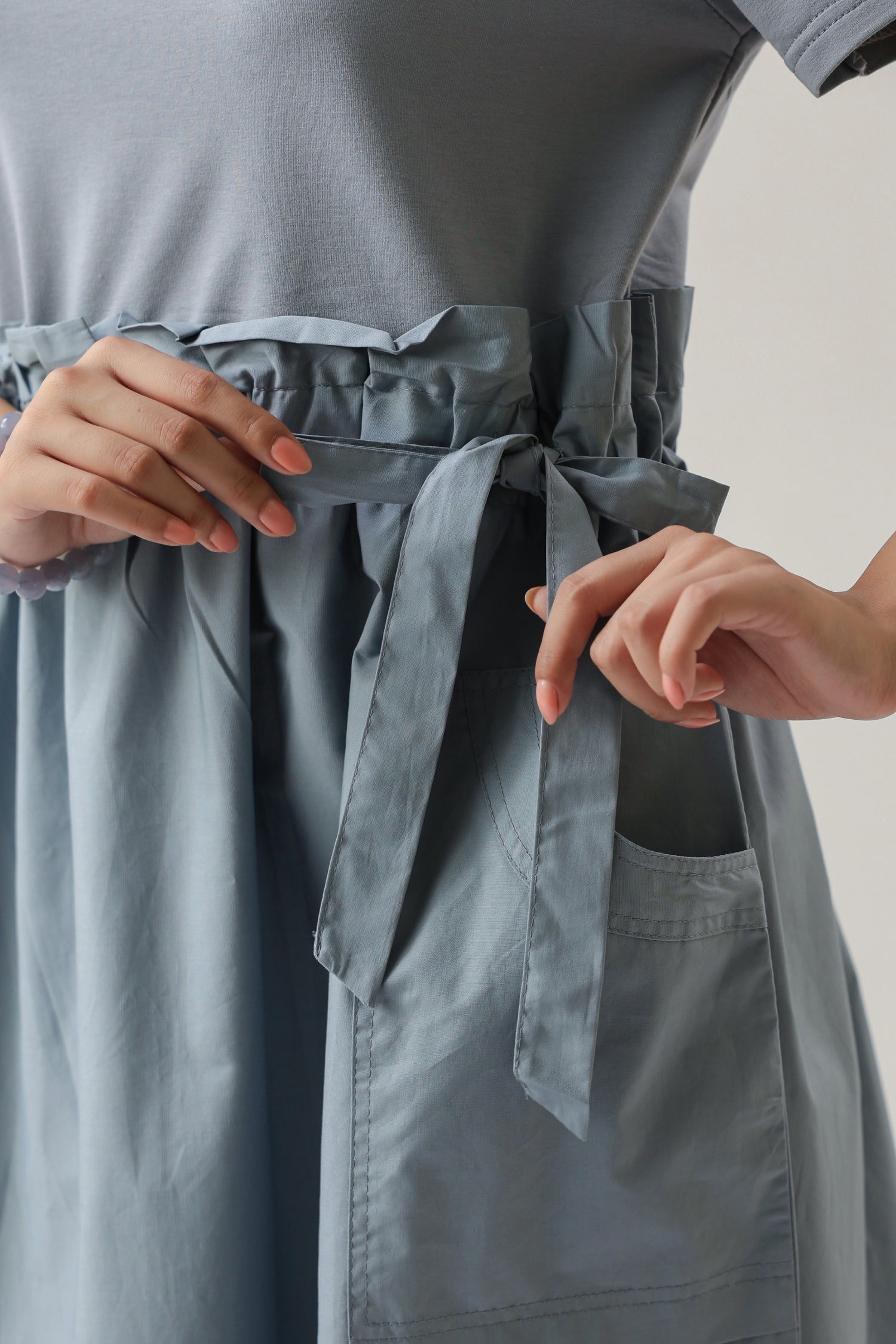 The Slate Calm Pocket Midi Dress – Slate Blue Cotton Knit