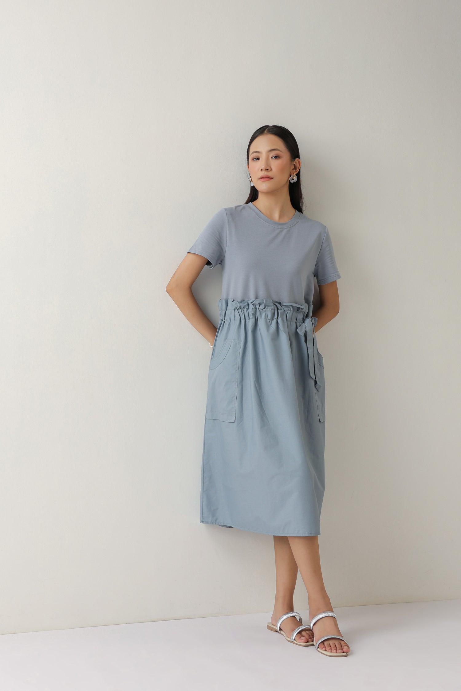The Slate Calm Pocket Midi Dress – Slate Blue Cotton Knit