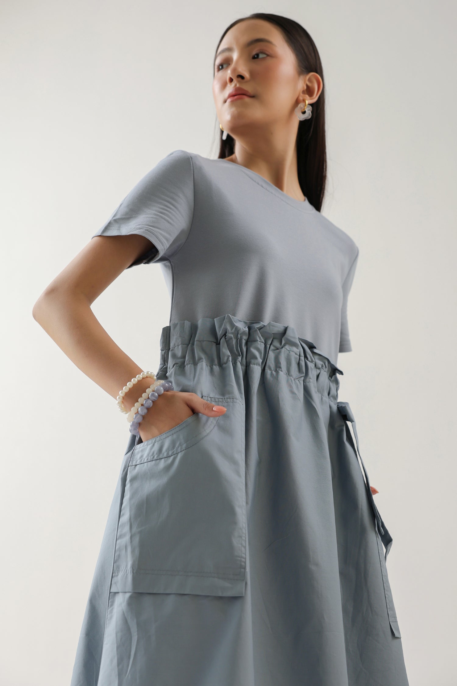The Slate Calm Pocket Midi Dress – Slate Blue Cotton Knit