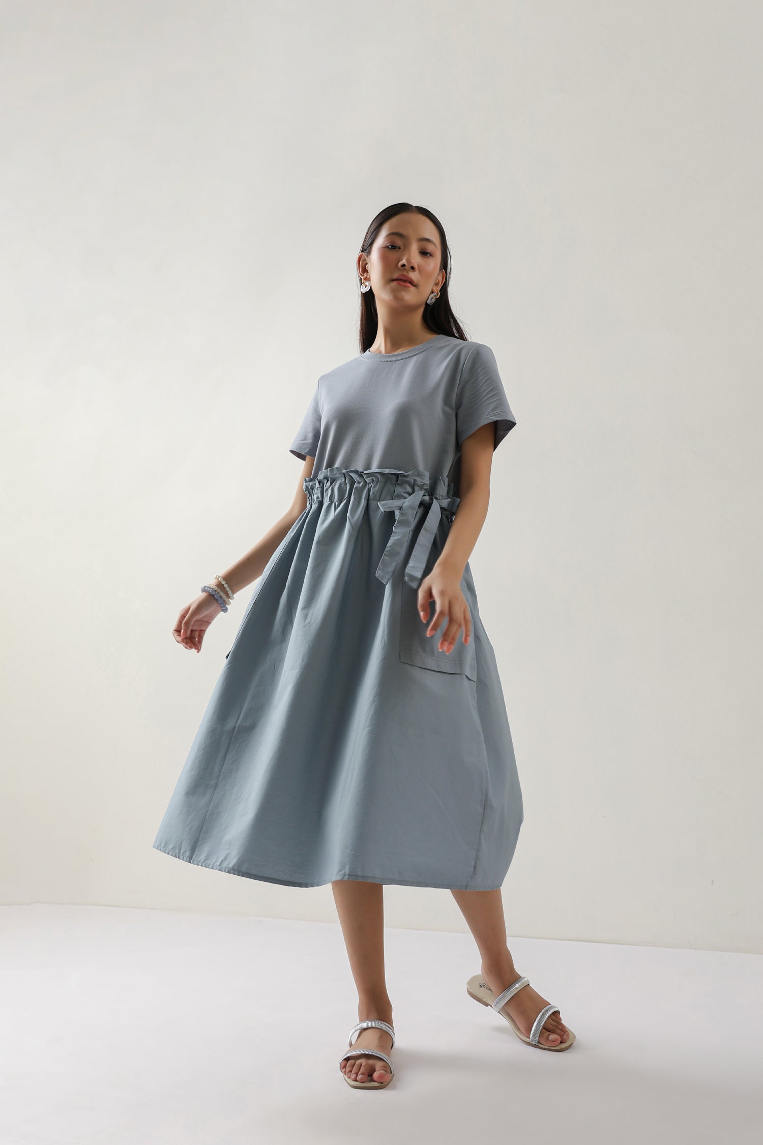 The Slate Calm Pocket Midi Dress – Slate Blue Cotton Knit