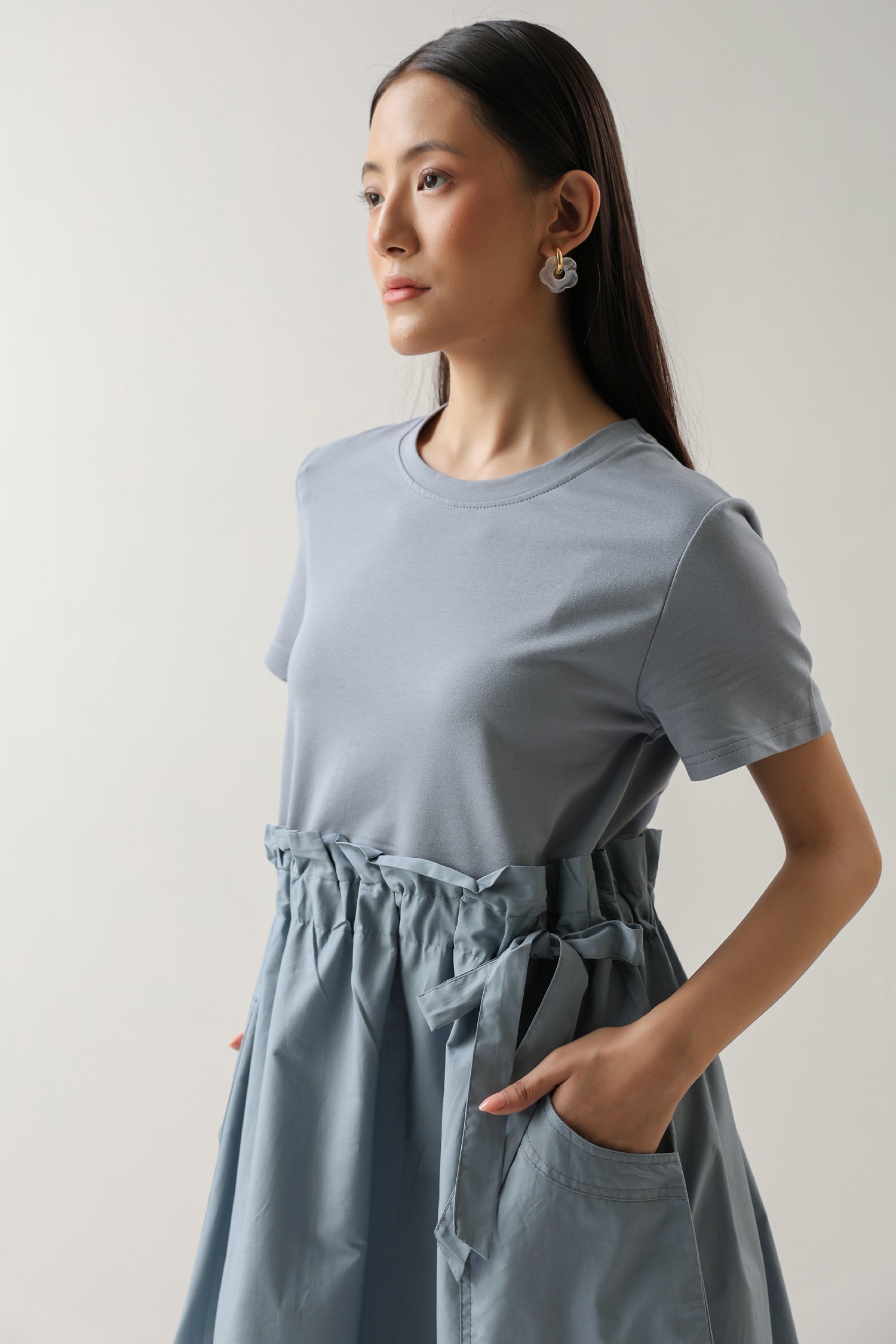 The Slate Calm Pocket Midi Dress – Slate Blue Cotton Knit
