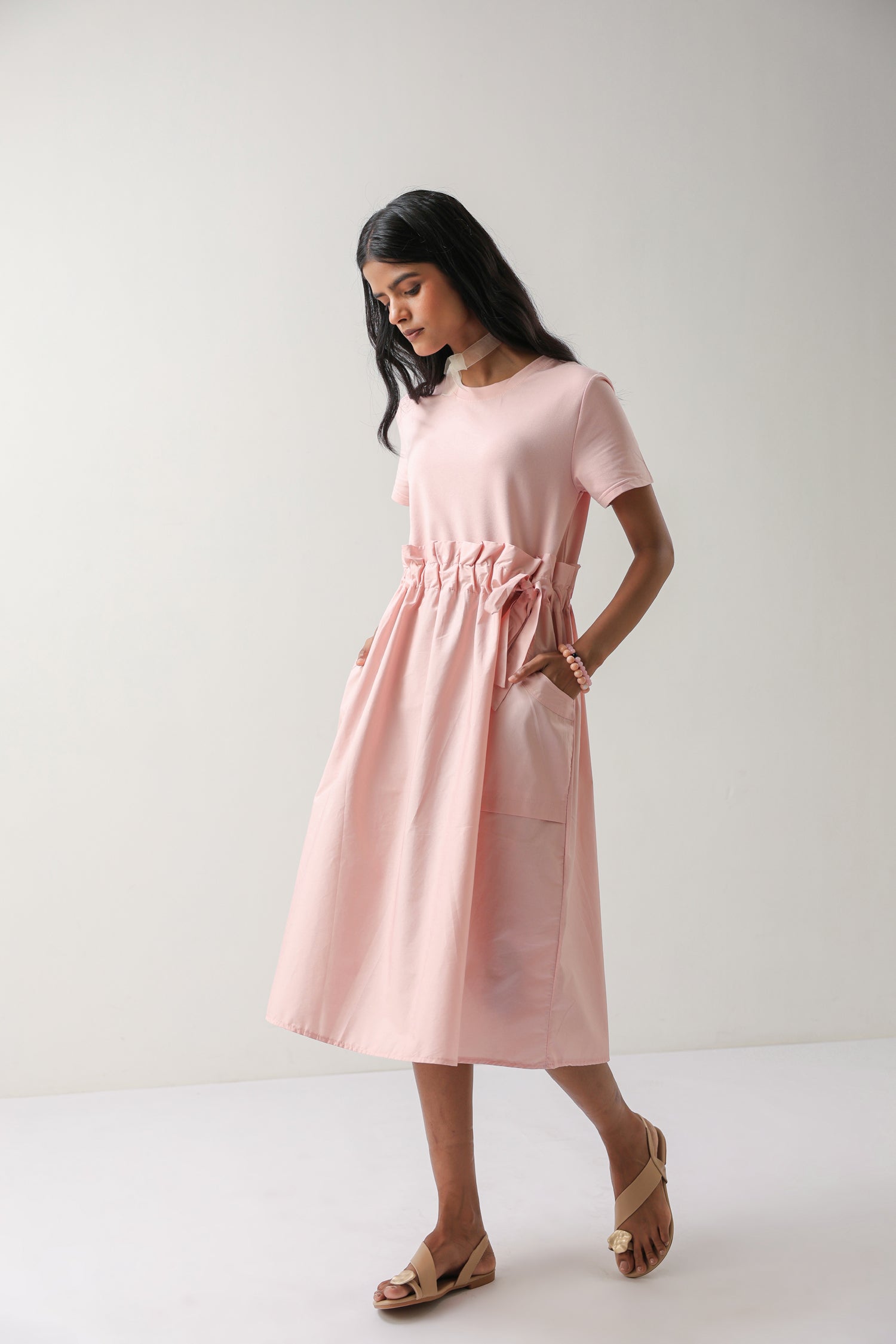 The Blush Ease Pocket Midi Dress – Baby Pink Cotton Knit