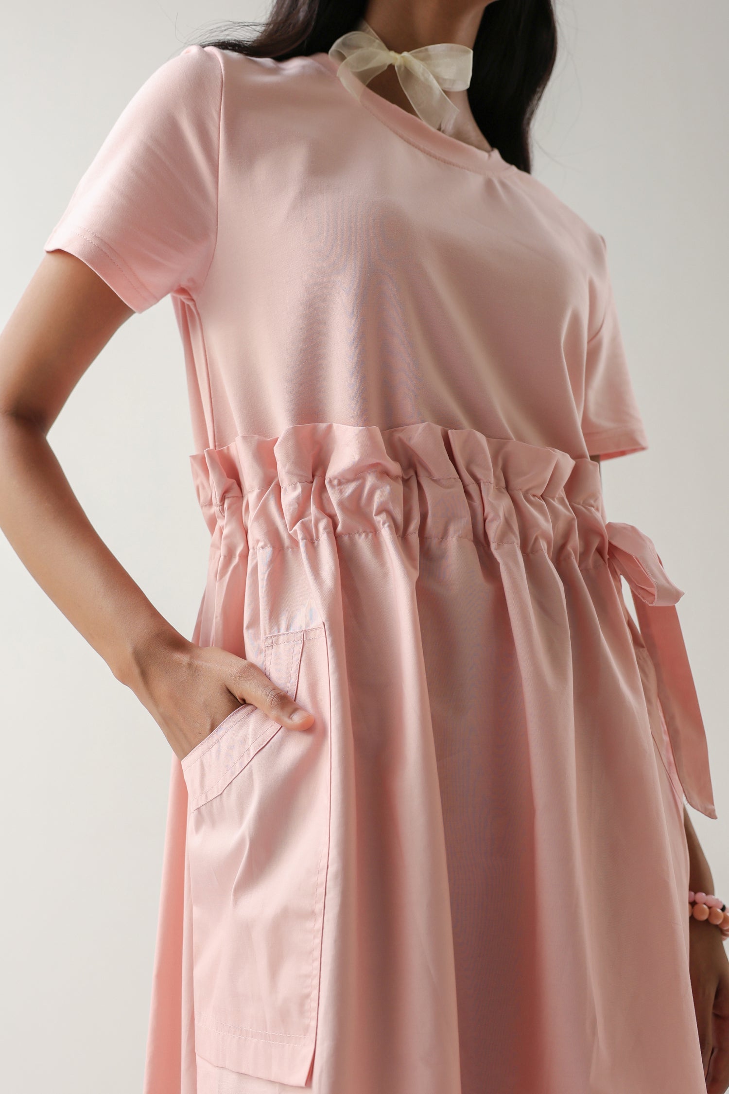 The Blush Ease Pocket Midi Dress – Baby Pink Cotton Knit
