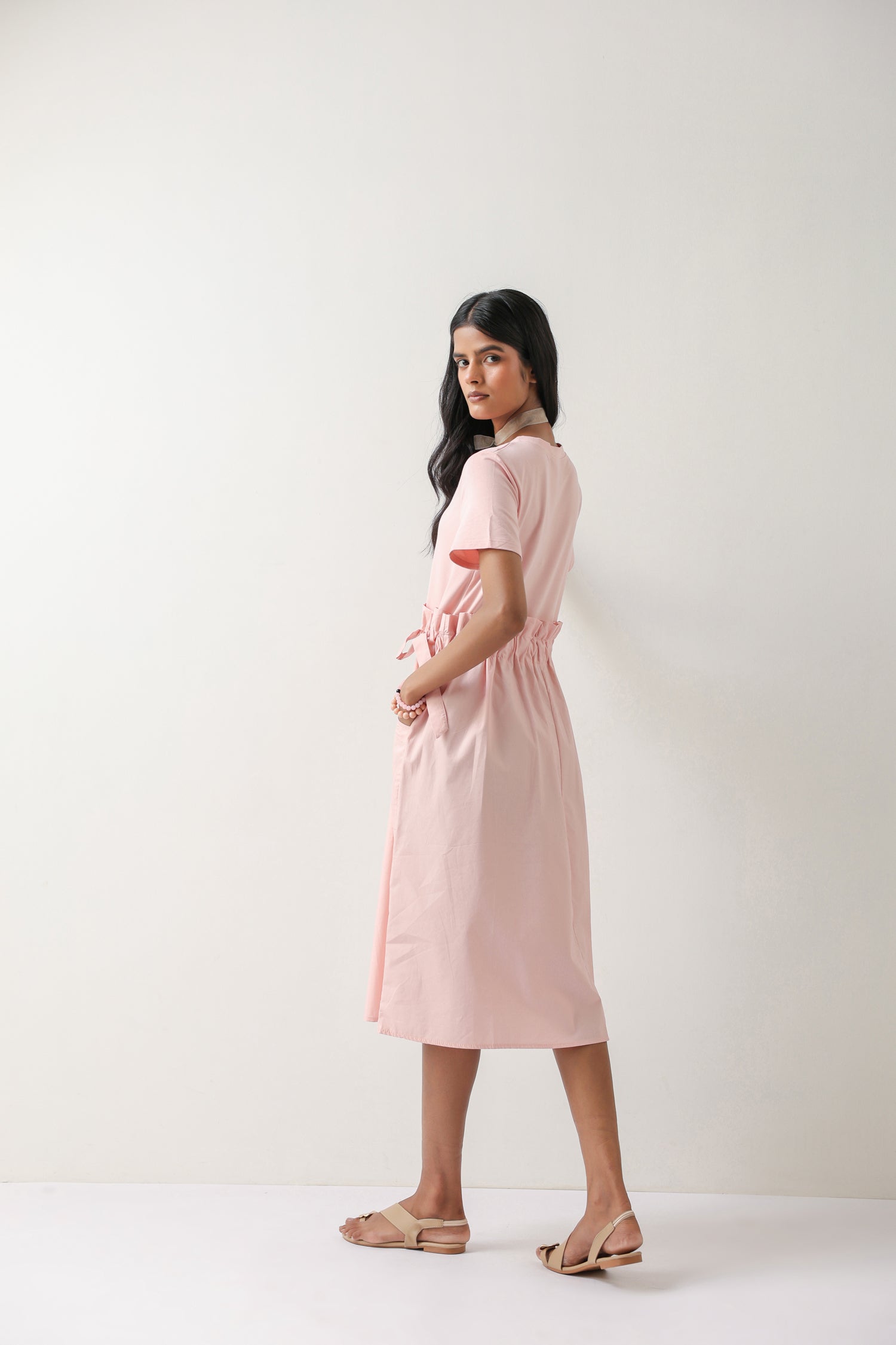The Blush Ease Pocket Midi Dress – Baby Pink Cotton Knit