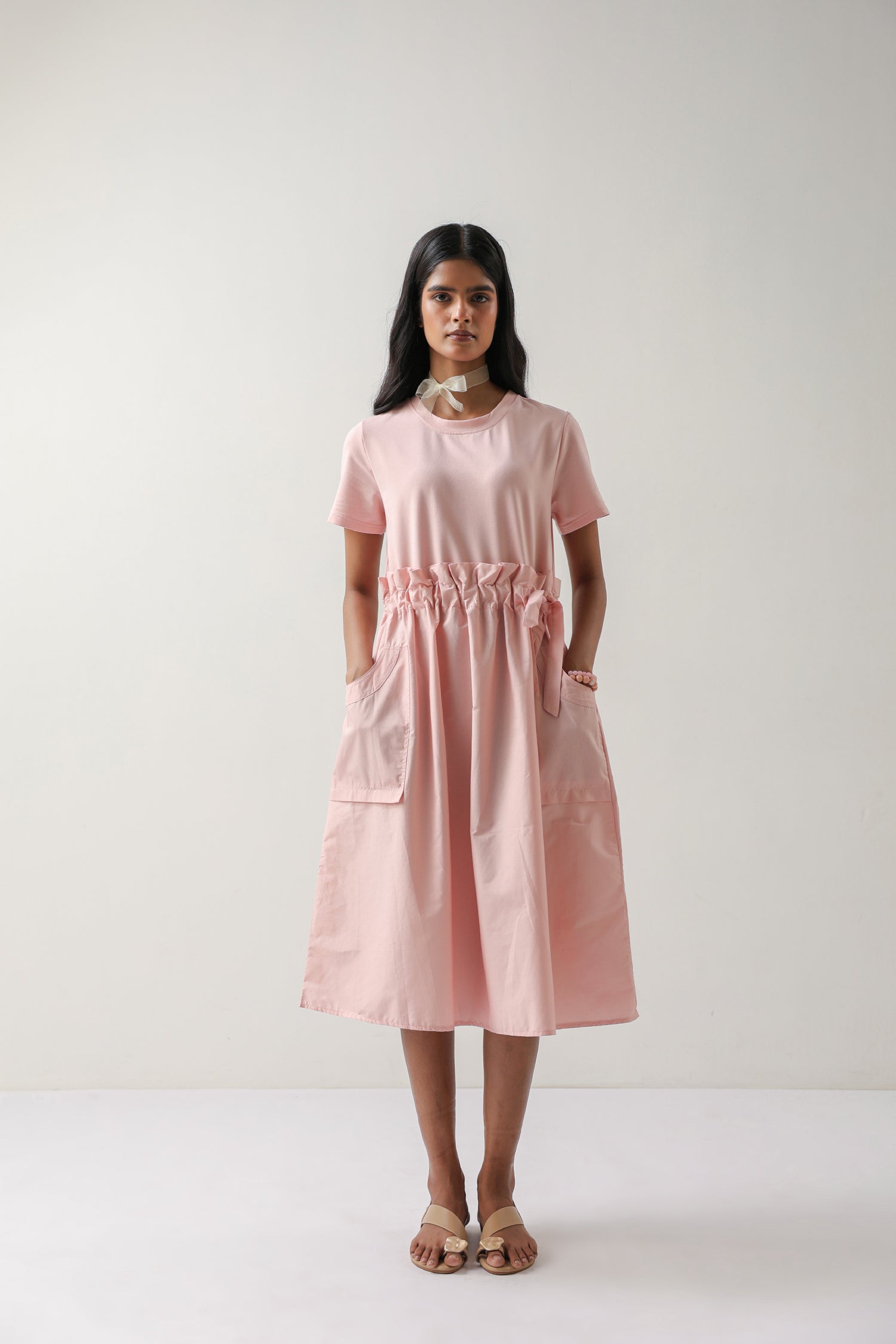 The Blush Ease Pocket Midi Dress – Baby Pink Cotton Knit