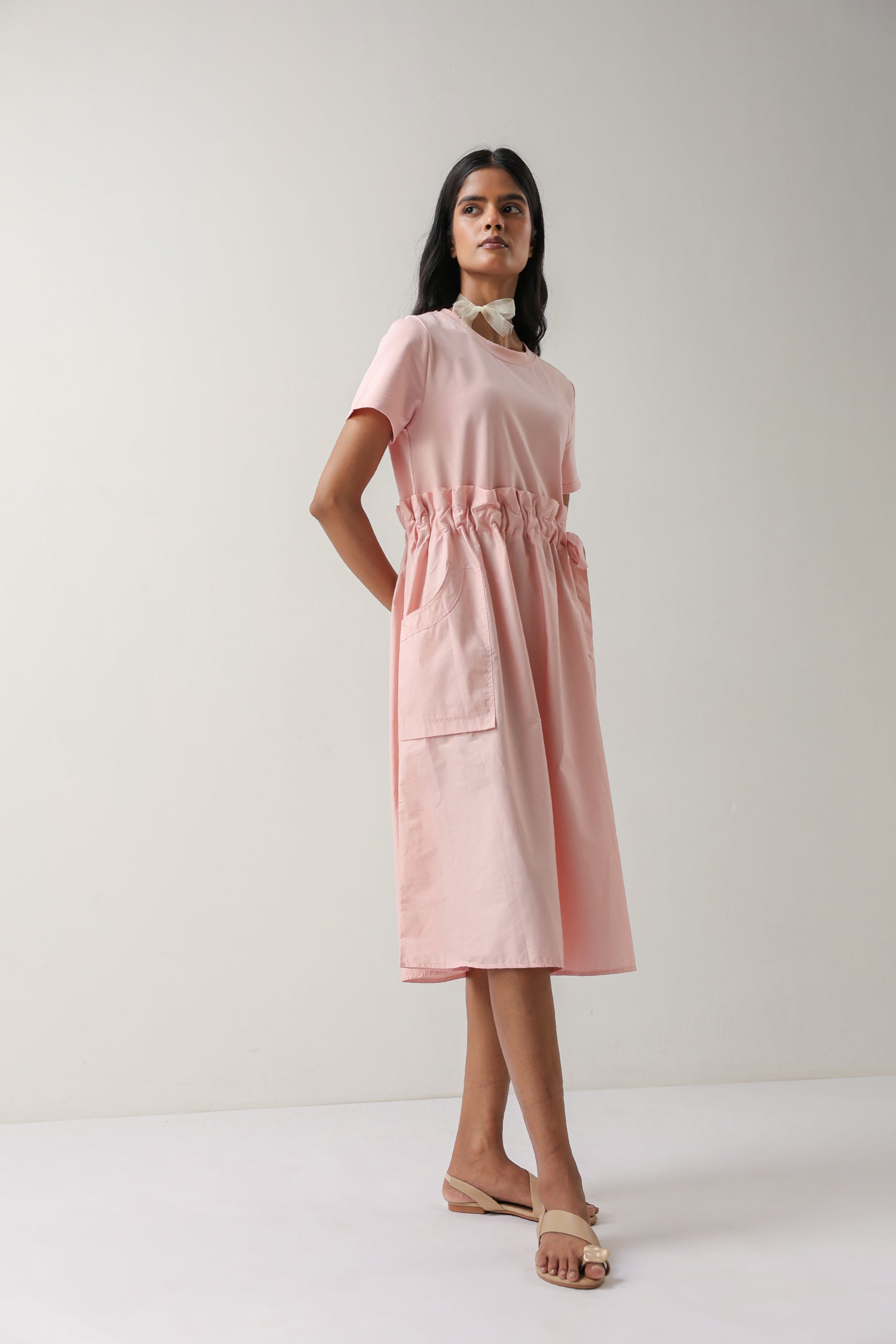 The Blush Ease Pocket Midi Dress – Baby Pink Cotton Knit