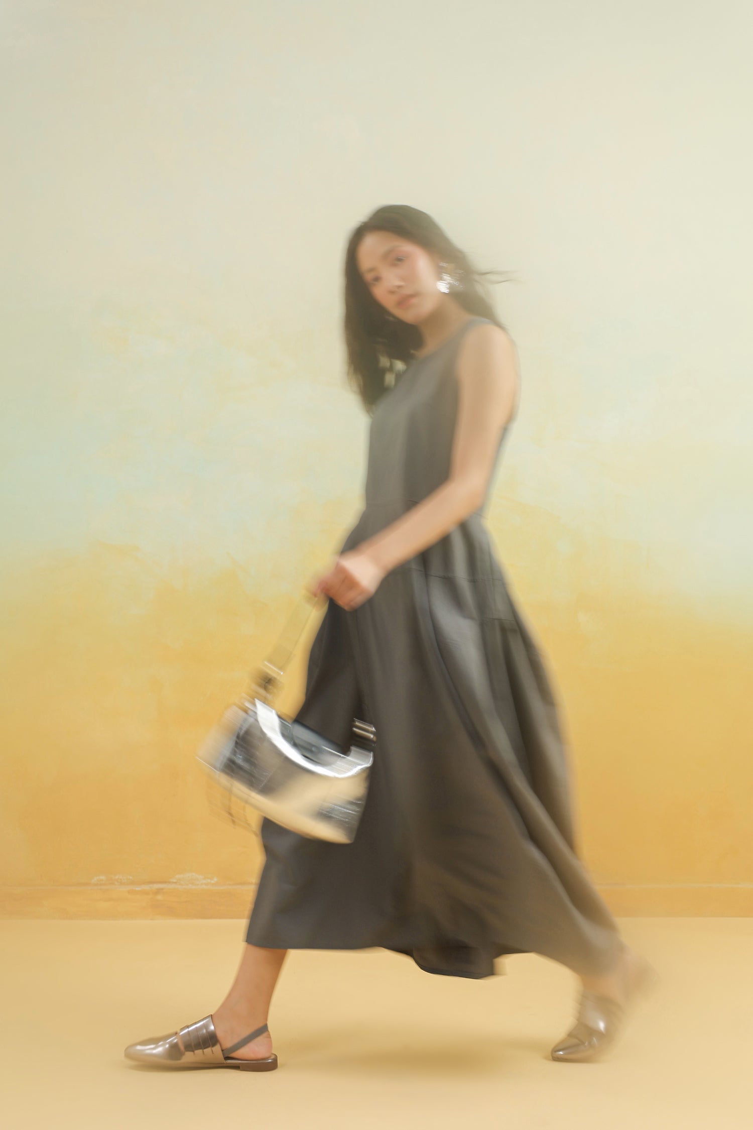 The Cloudline Sleeveless Cotton Dress – Grey Minimal Mood