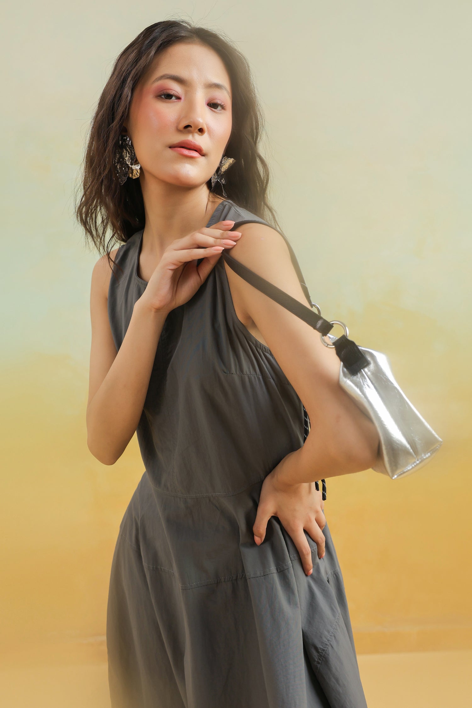 The Cloudline Sleeveless Cotton Dress – Grey Minimal Mood