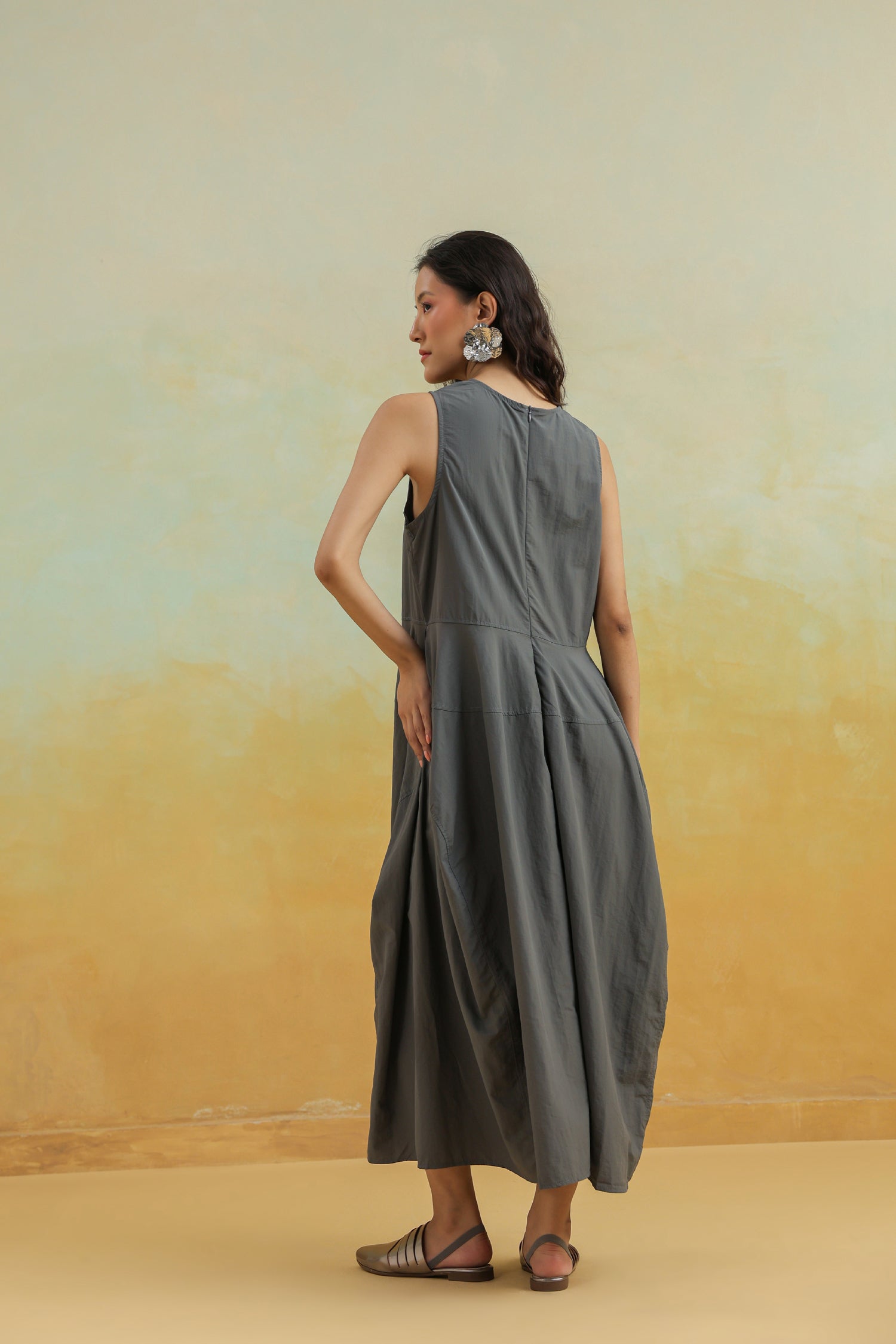 The Cloudline Sleeveless Cotton Dress – Grey Minimal Mood
