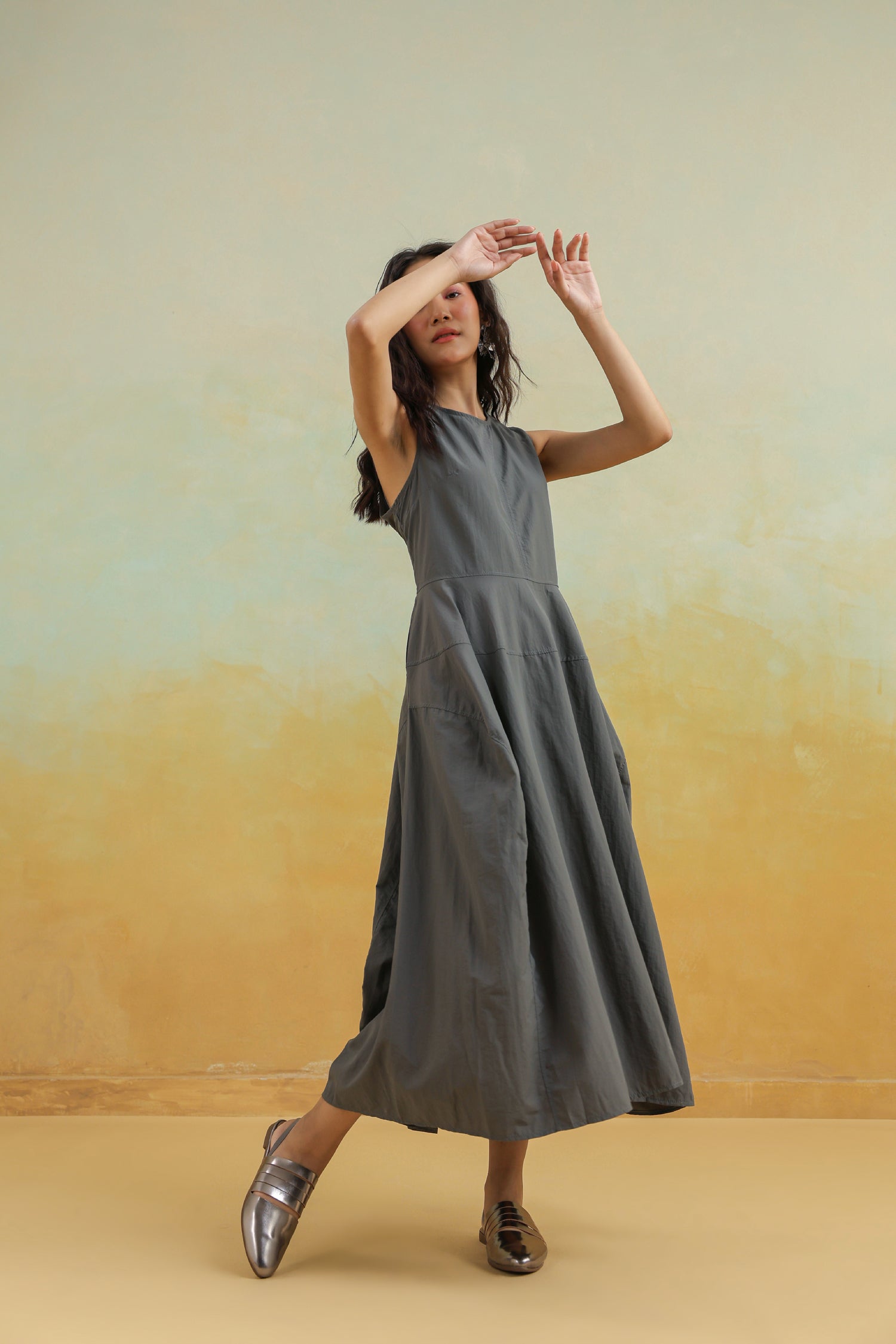 The Cloudline Sleeveless Cotton Dress – Grey Minimal Mood