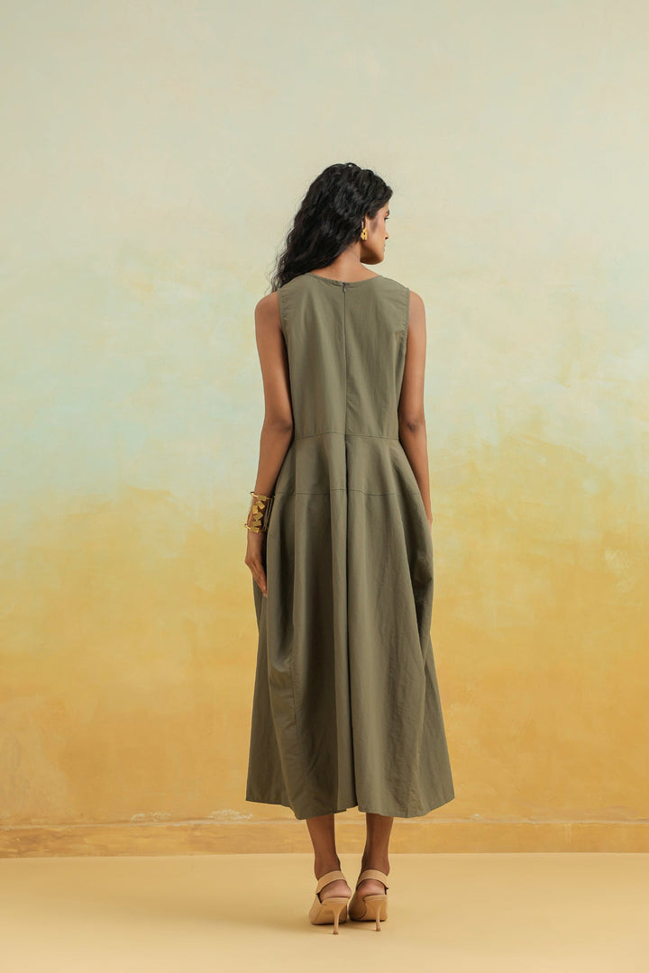 The Olive Flow Sleeveless Cotton Dress – Earthy Ease Edition