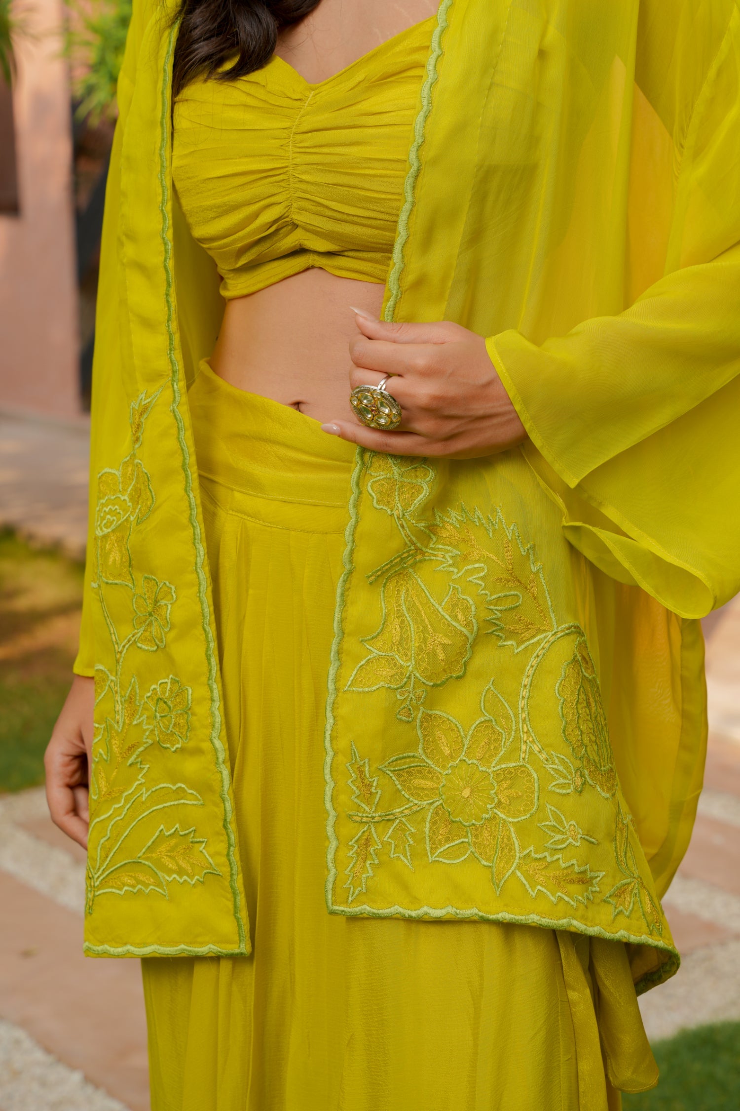 Chinon Jacket Style Indowestern Embroidered with Thread work