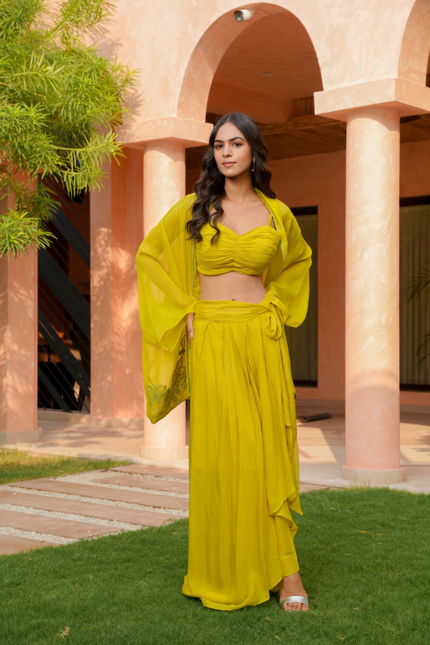 Chinon Jacket Style Indowestern Embroidered with Thread work