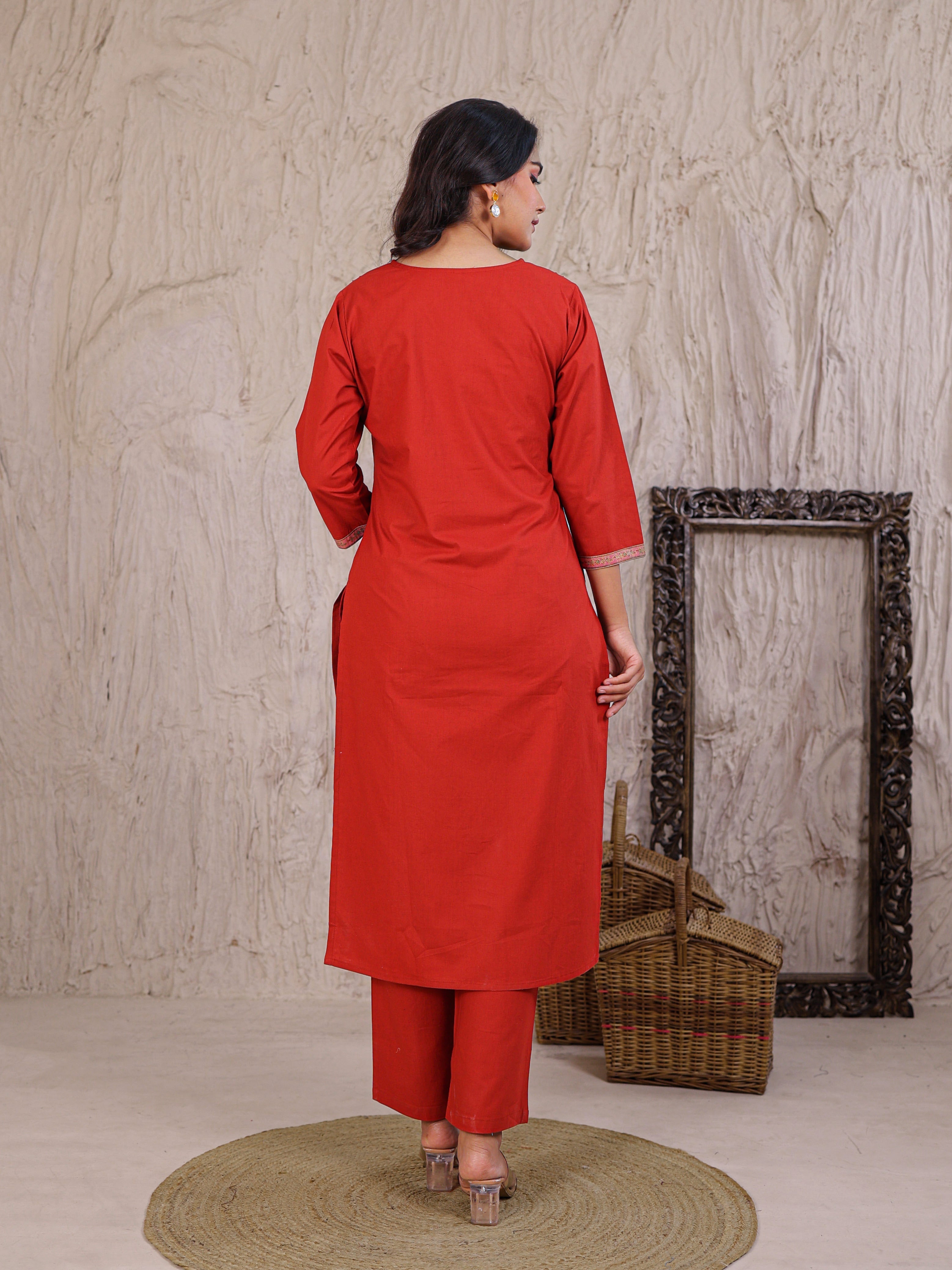 Printed Cotton Kurta Set Stitched with Thread work