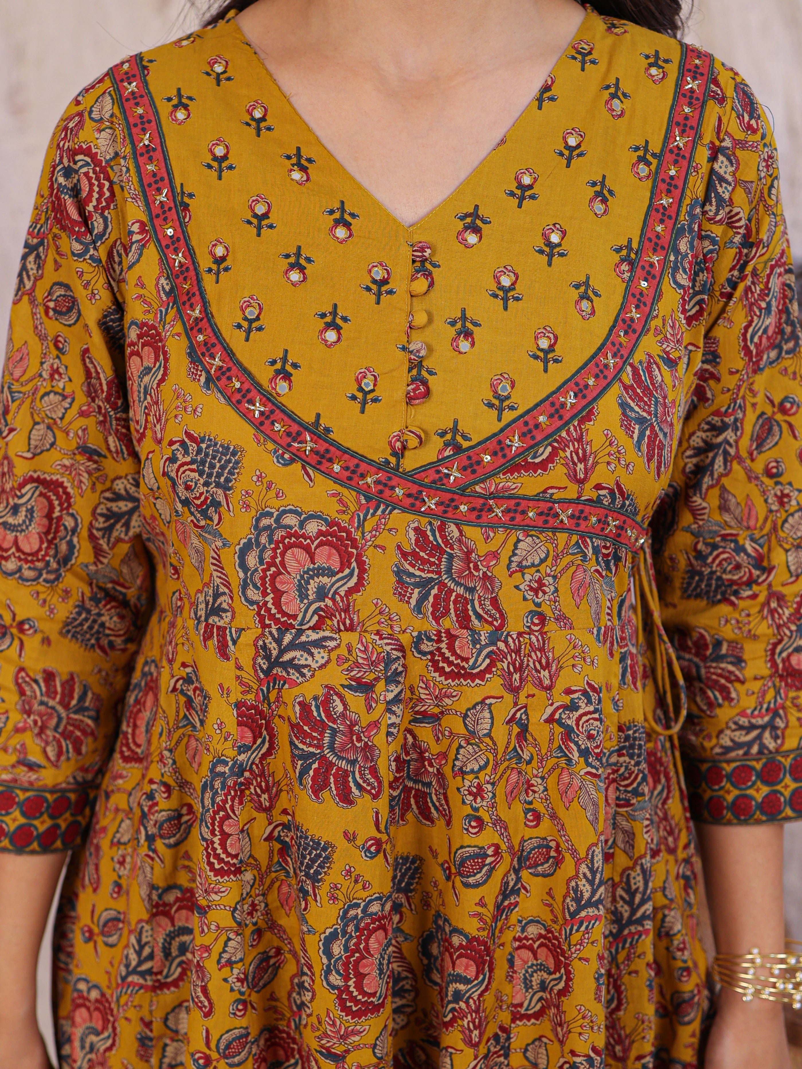 Anarkali Printed Cotton Kurta Set with Thread work