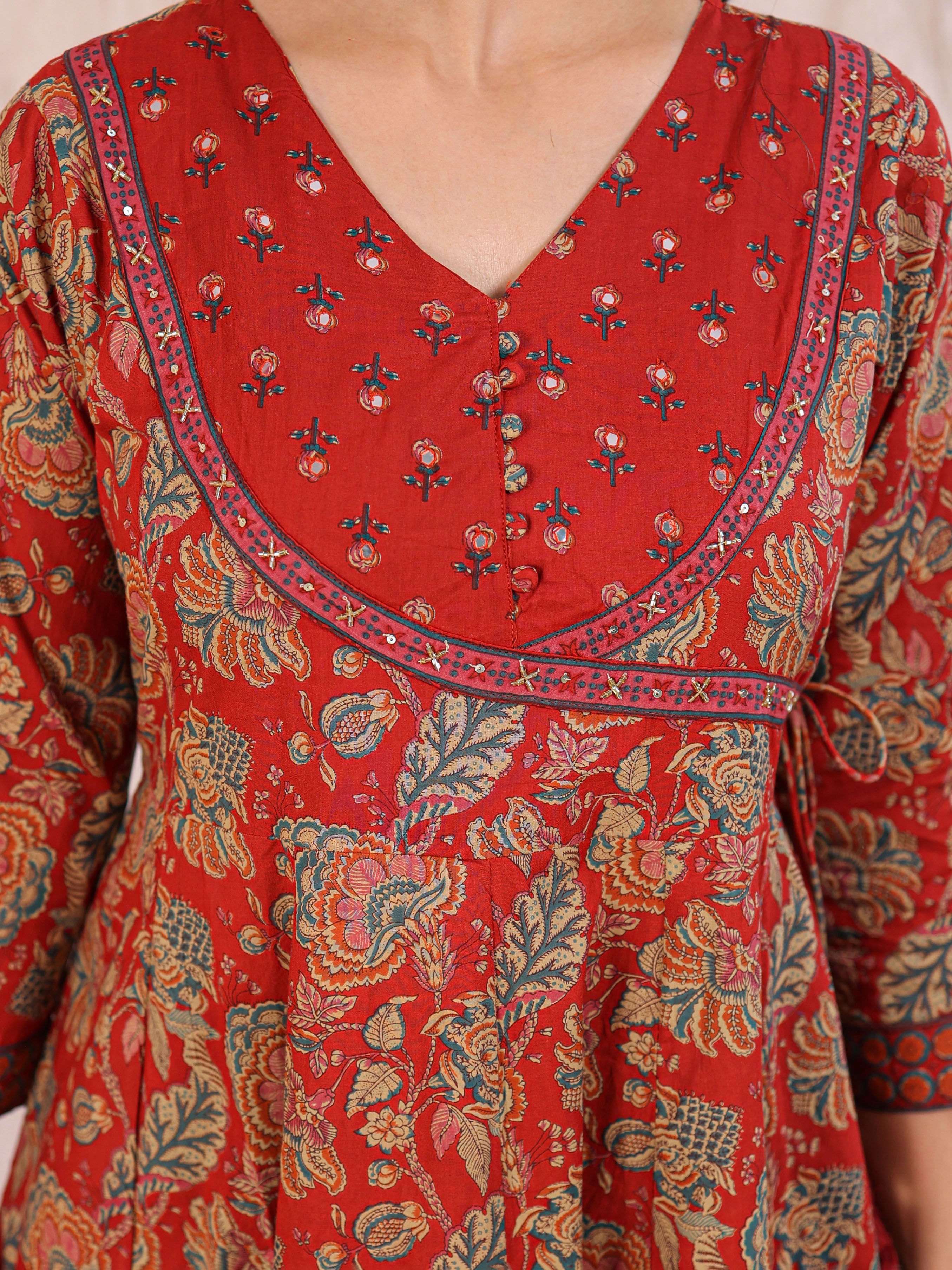 Anarkali Printed Cotton Kurta Set with Thread work