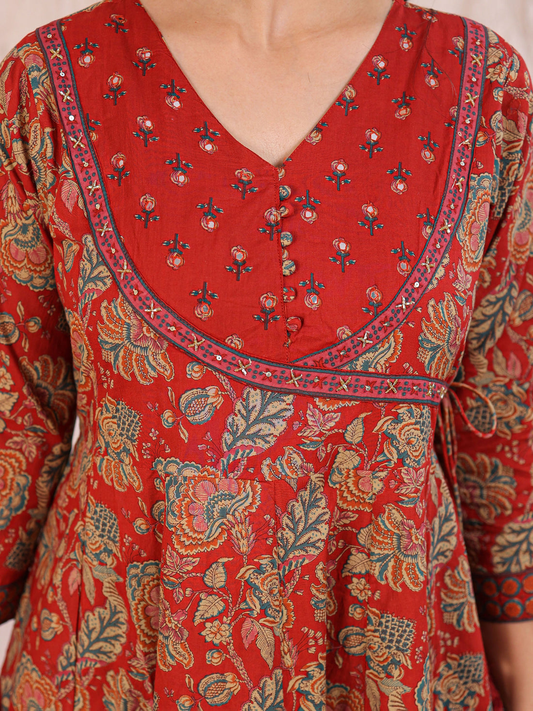Anarkali Printed Cotton Kurta Set with Thread work