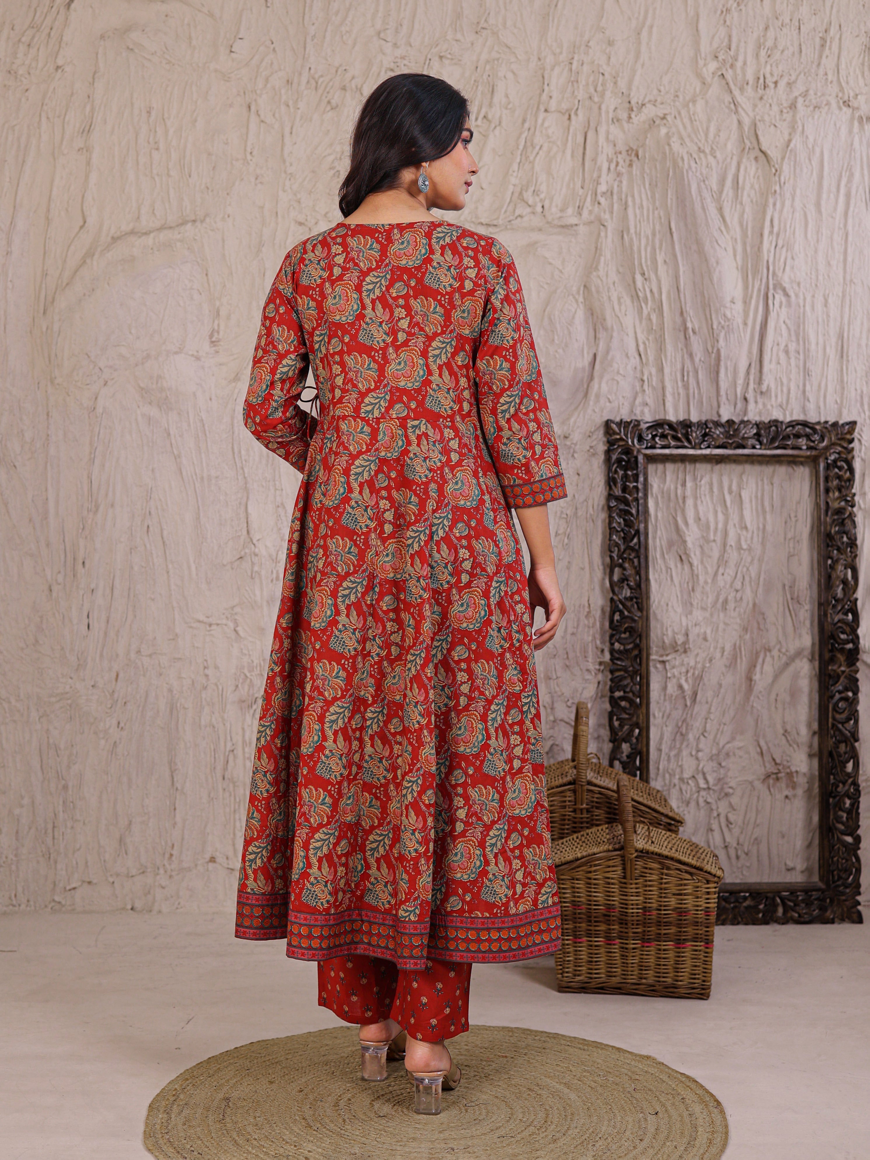 Anarkali Printed Cotton Kurta Set with Thread work