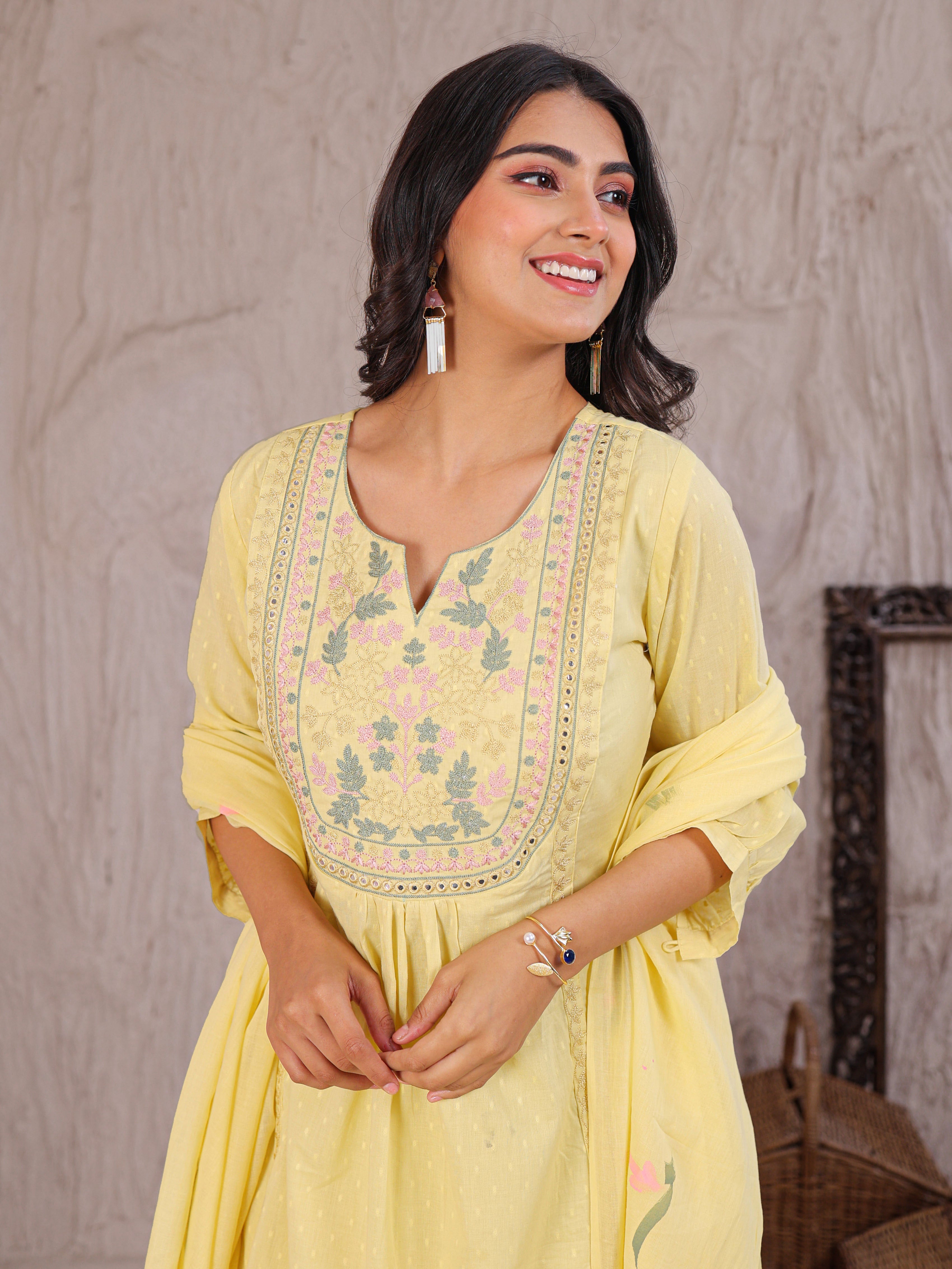 Cotton Kurta Set Stitched with Thread work