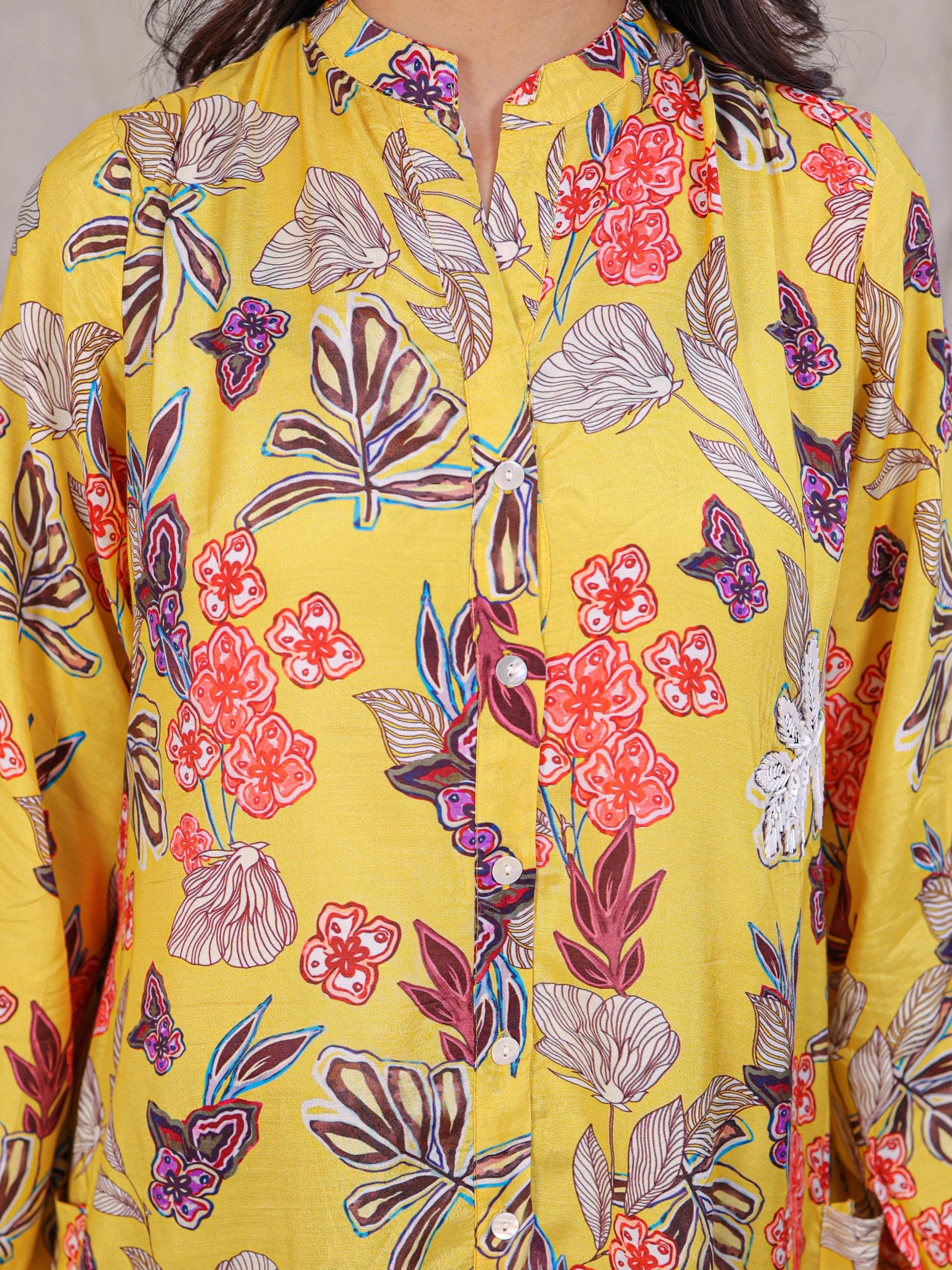 Printed Silk Blend Kurta with Embellished work