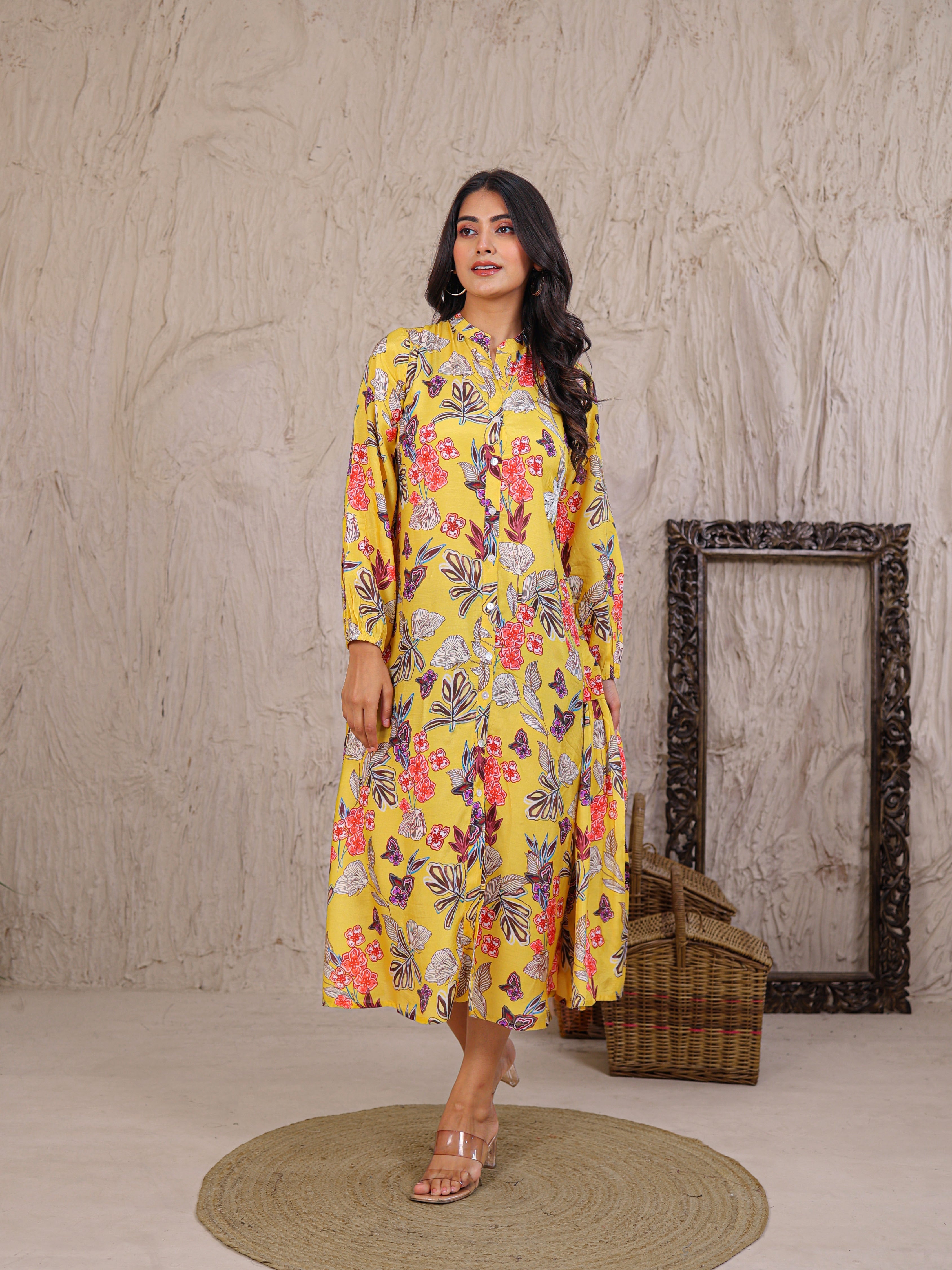 Printed Silk Blend Kurta with Embellished work