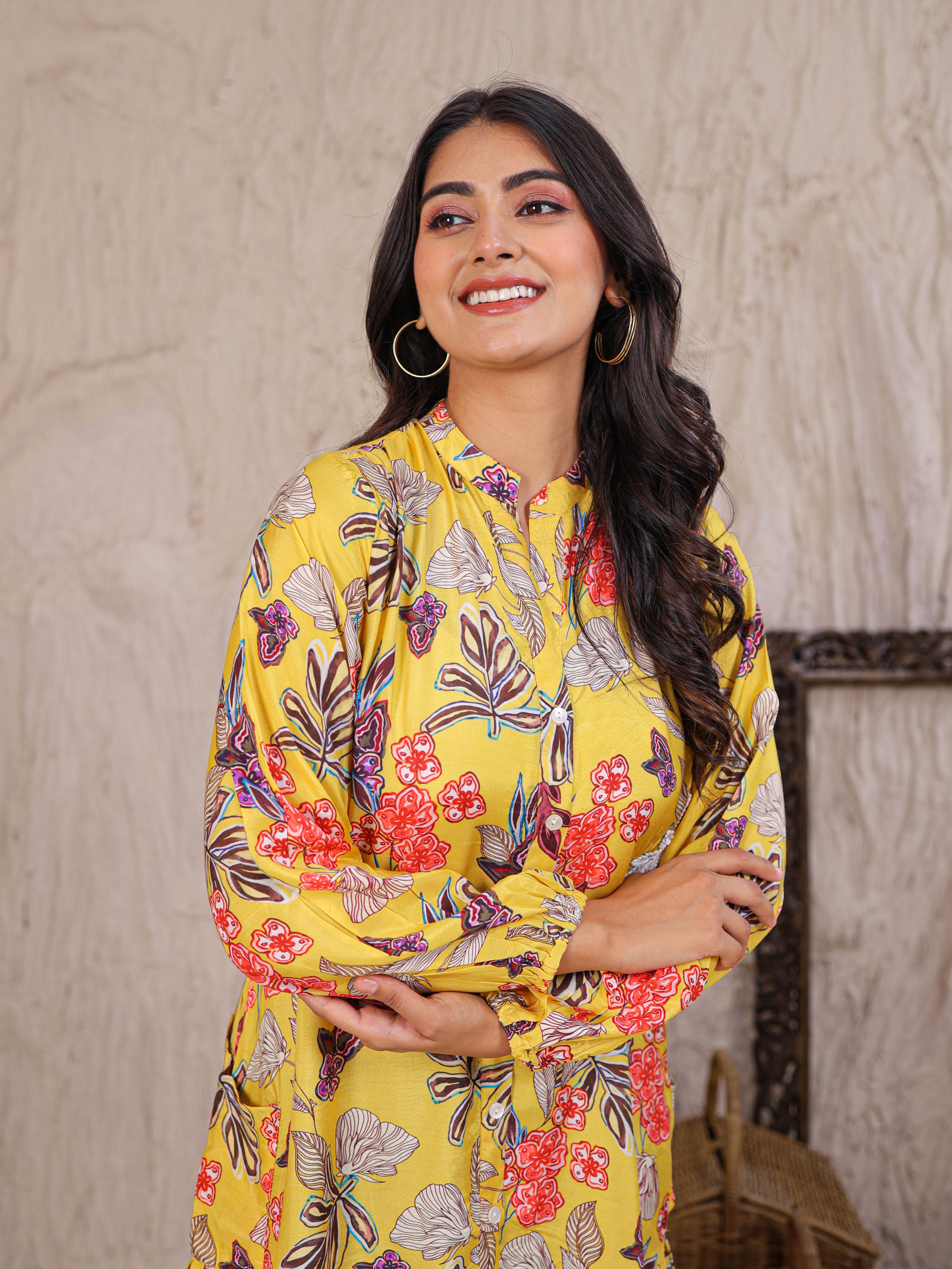 Printed Silk Blend Kurta with Embellished work