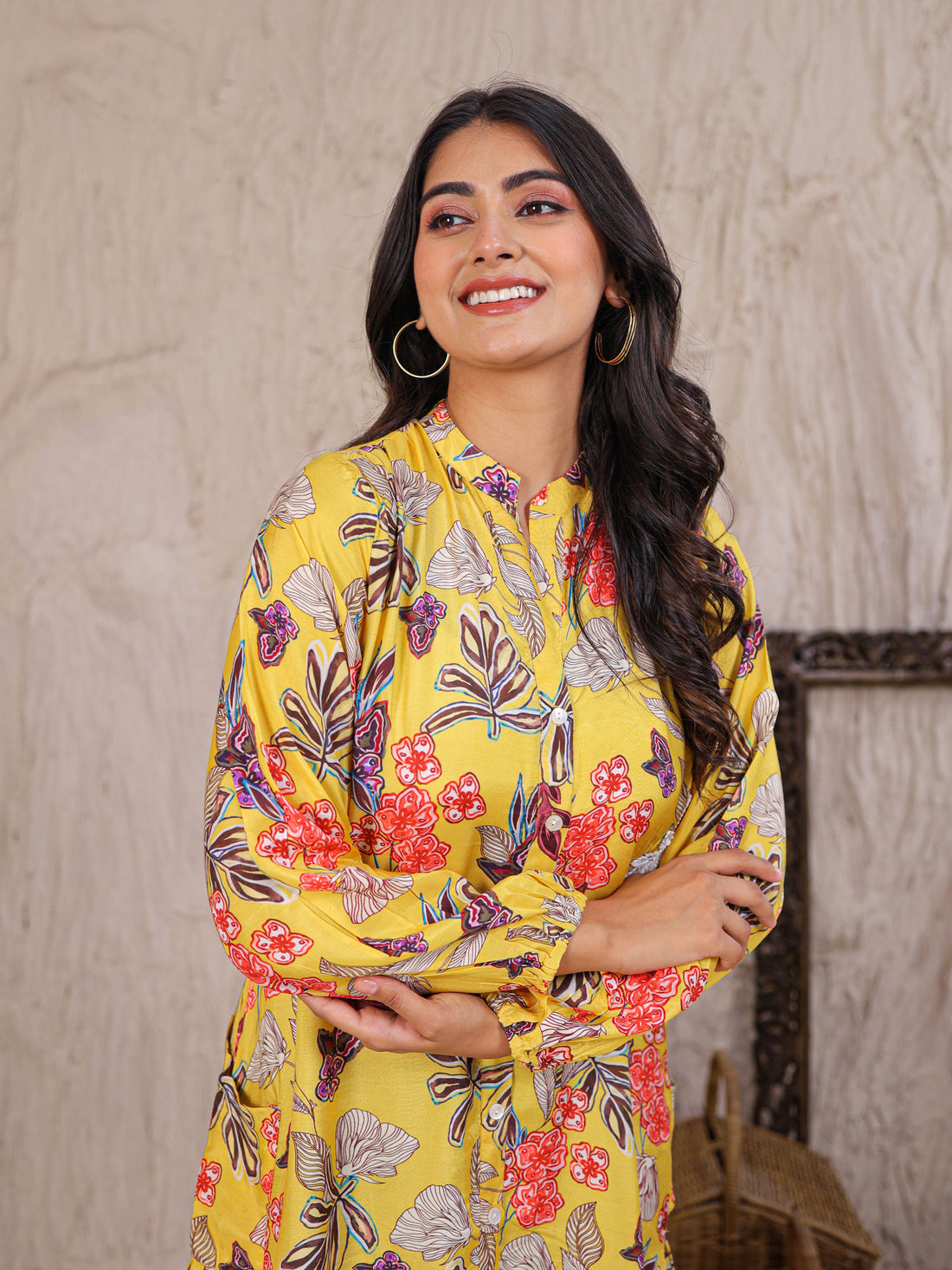 Printed Silk Blend Kurta with Embellished work
