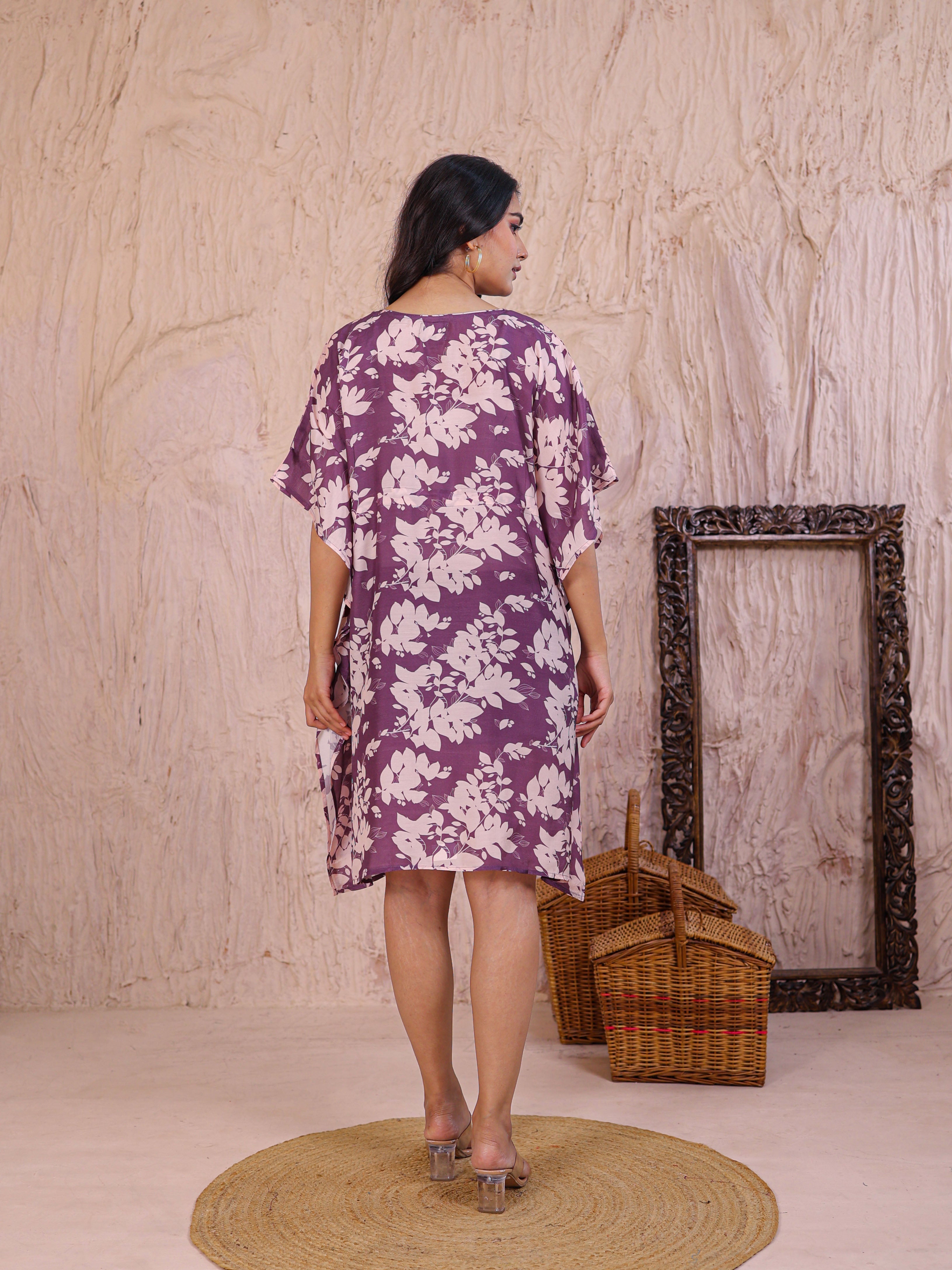 Printed Silk Blend Kaftan Set with Sequins work