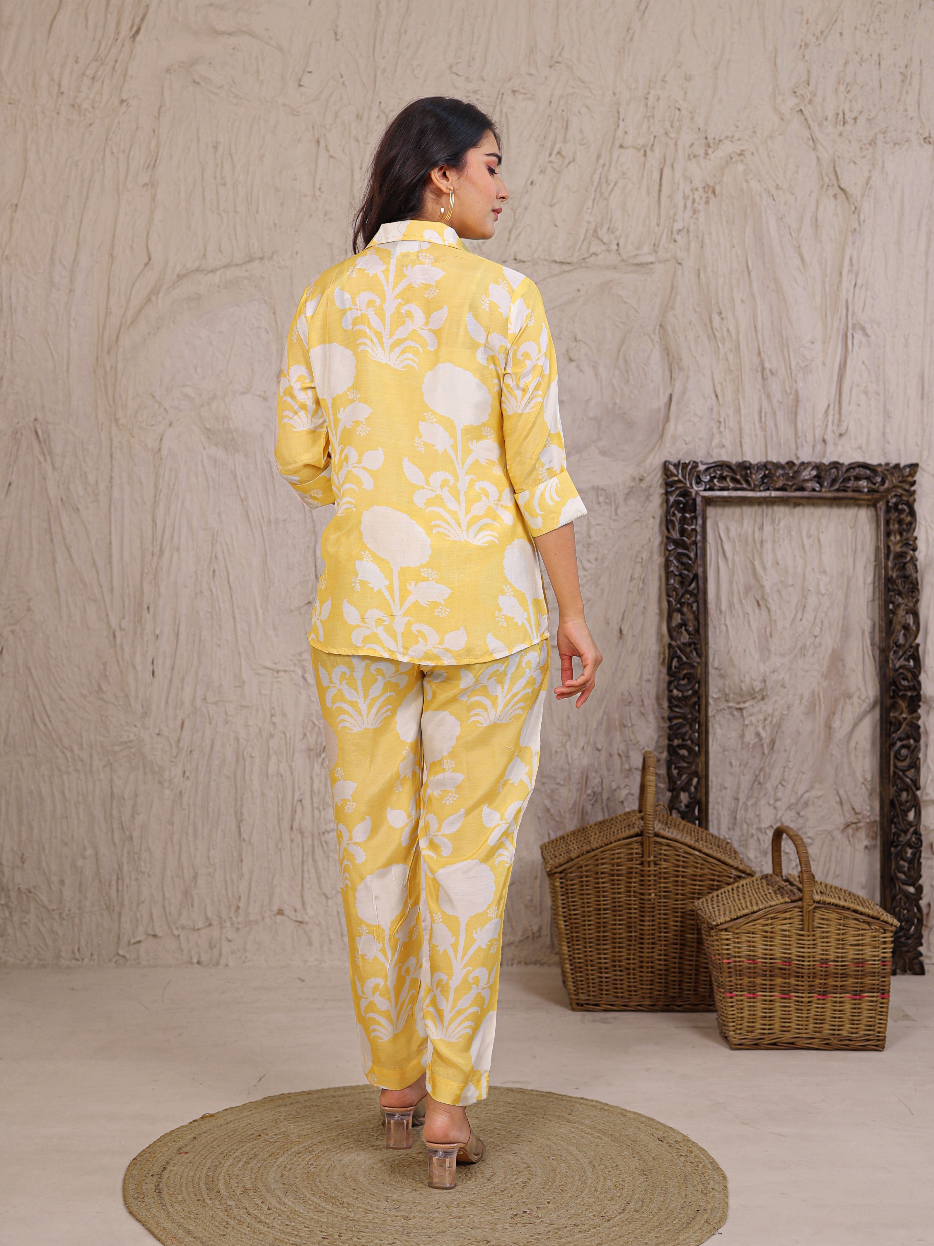 Printed Silk Blend Co Ords Set Embellished with Pearl work