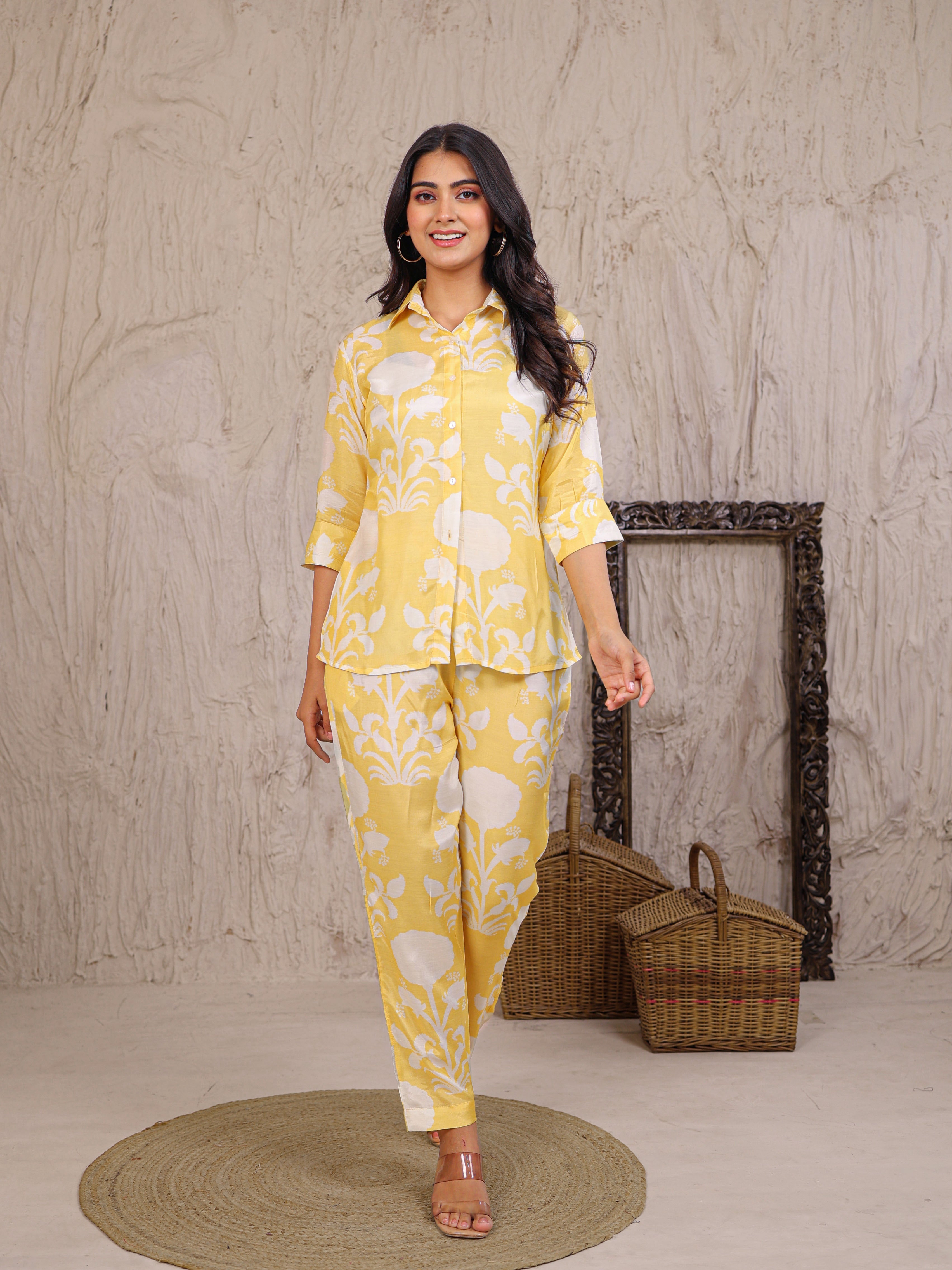 Printed Silk Blend Co Ords Set Embellished with Pearl work