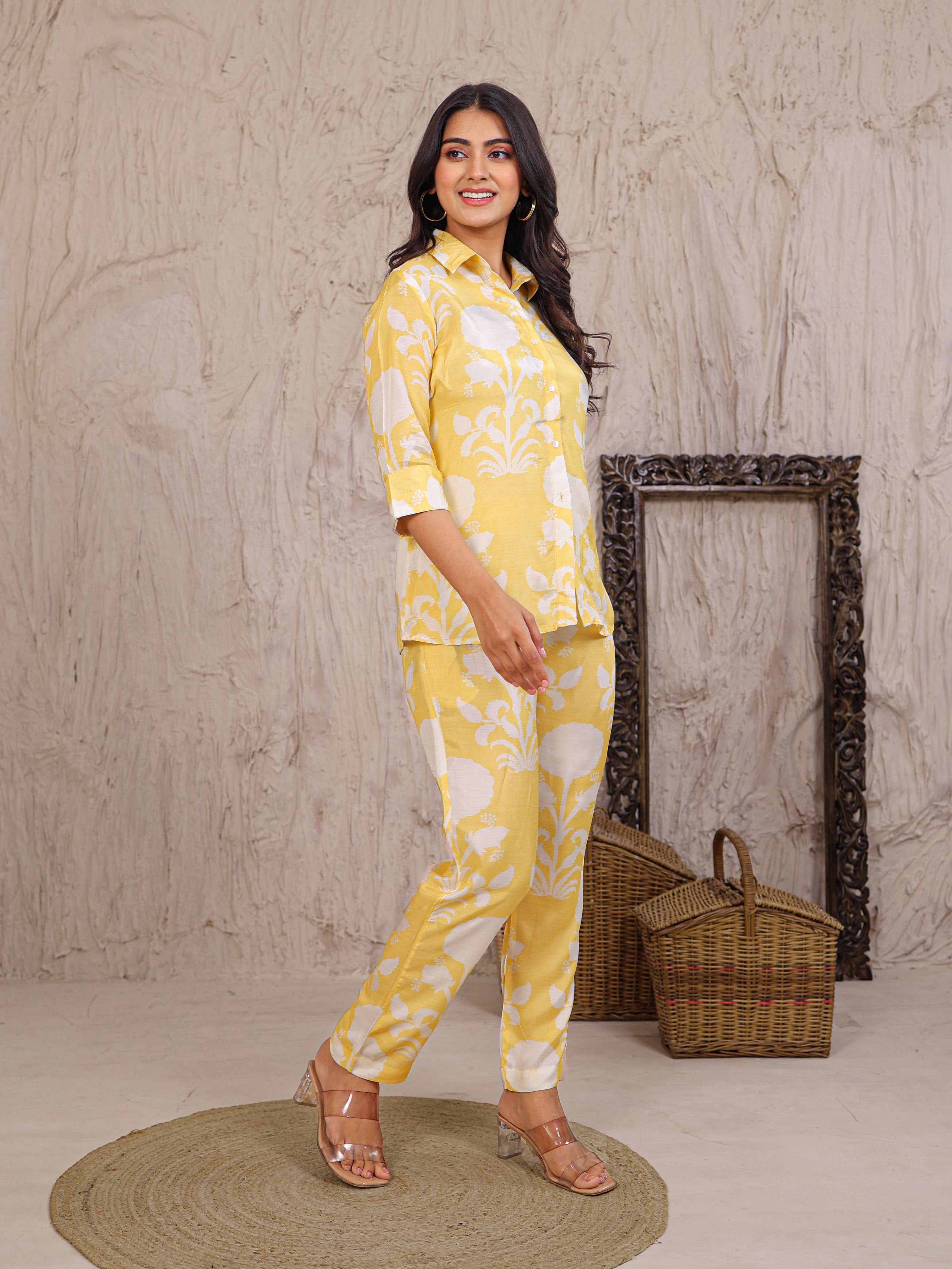 Printed Silk Blend Co Ords Set Embellished with Pearl work