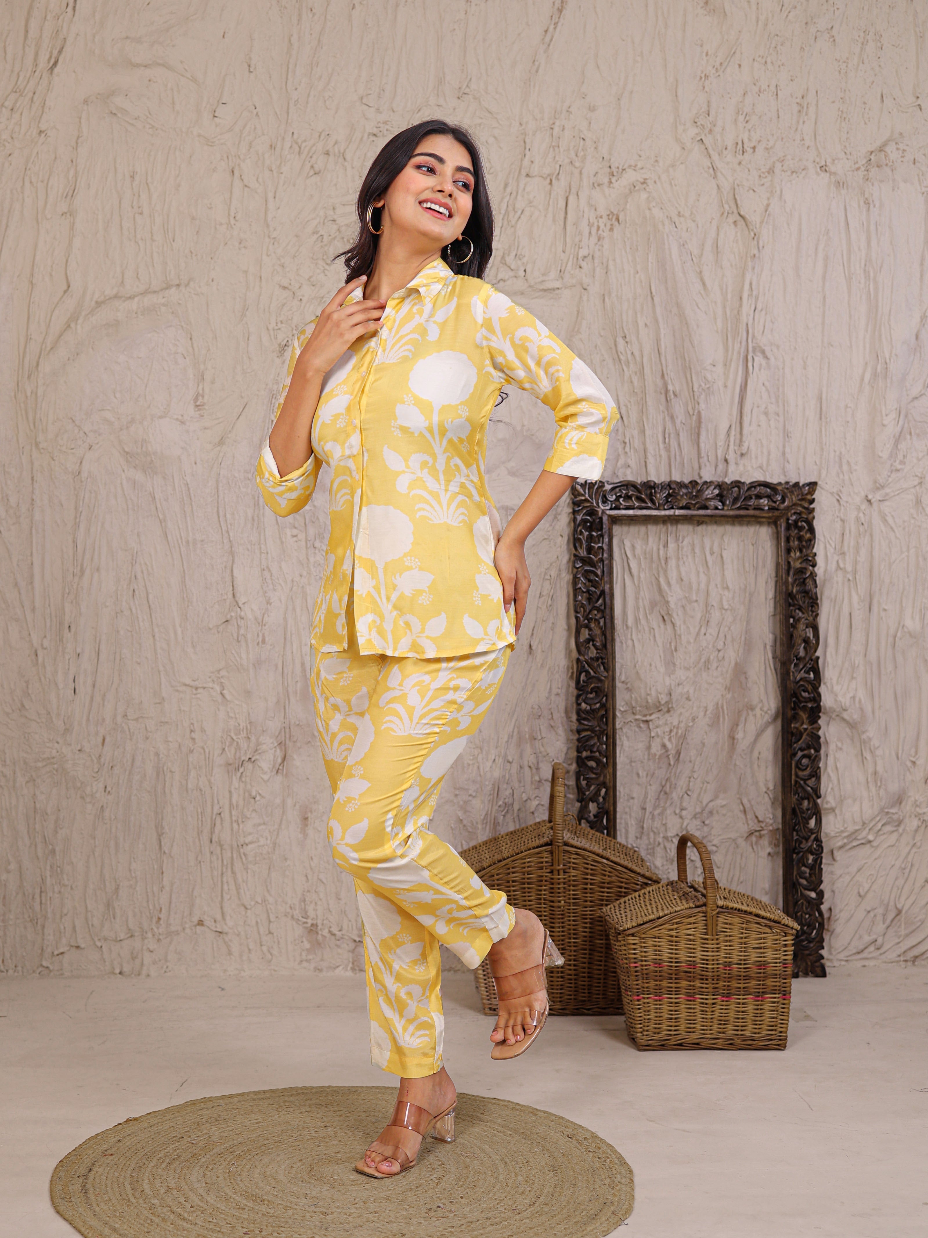 Printed Silk Blend Co Ords Set Embellished with Pearl work