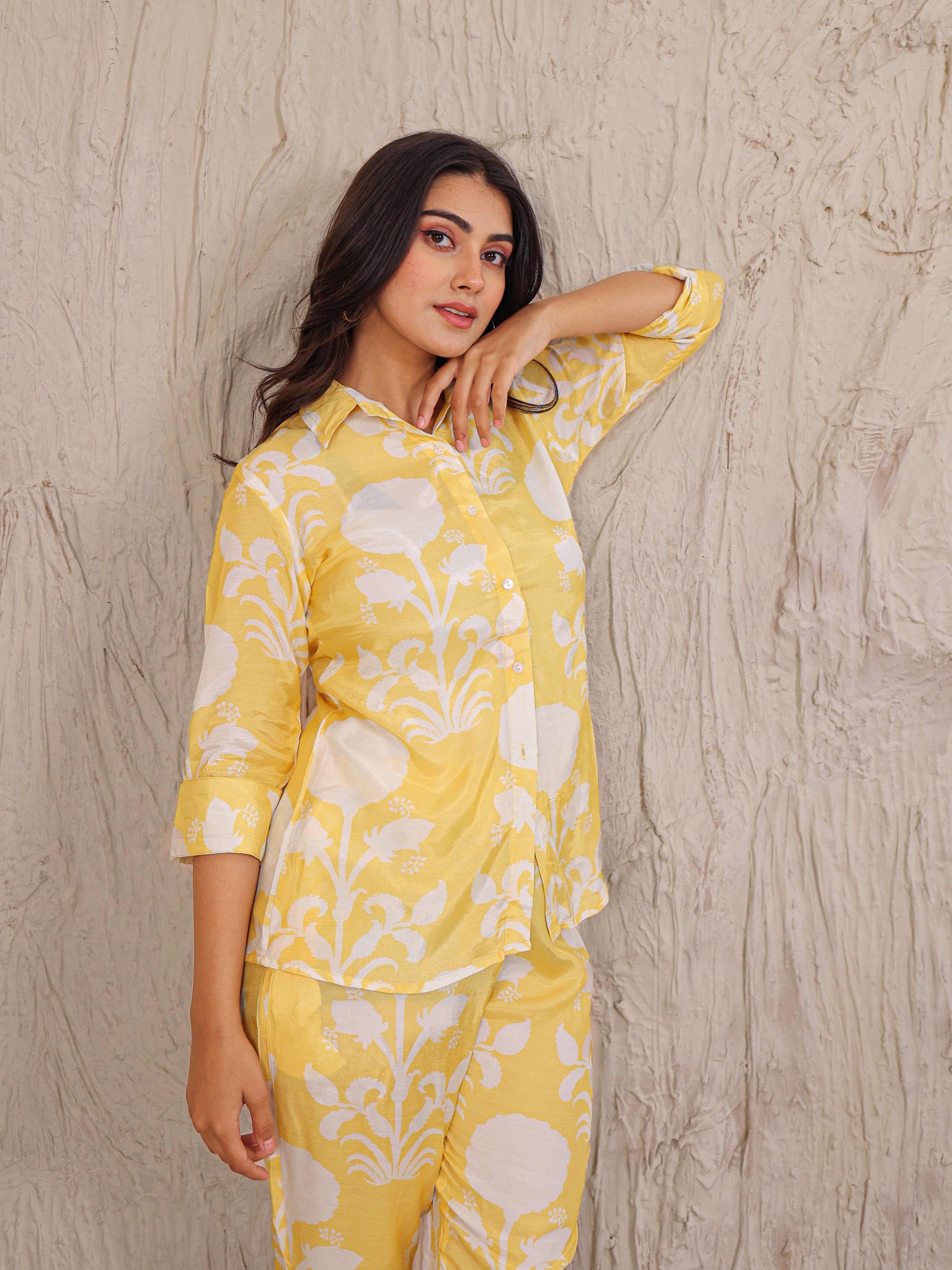 Printed Silk Blend Co Ords Set Embellished with Pearl work