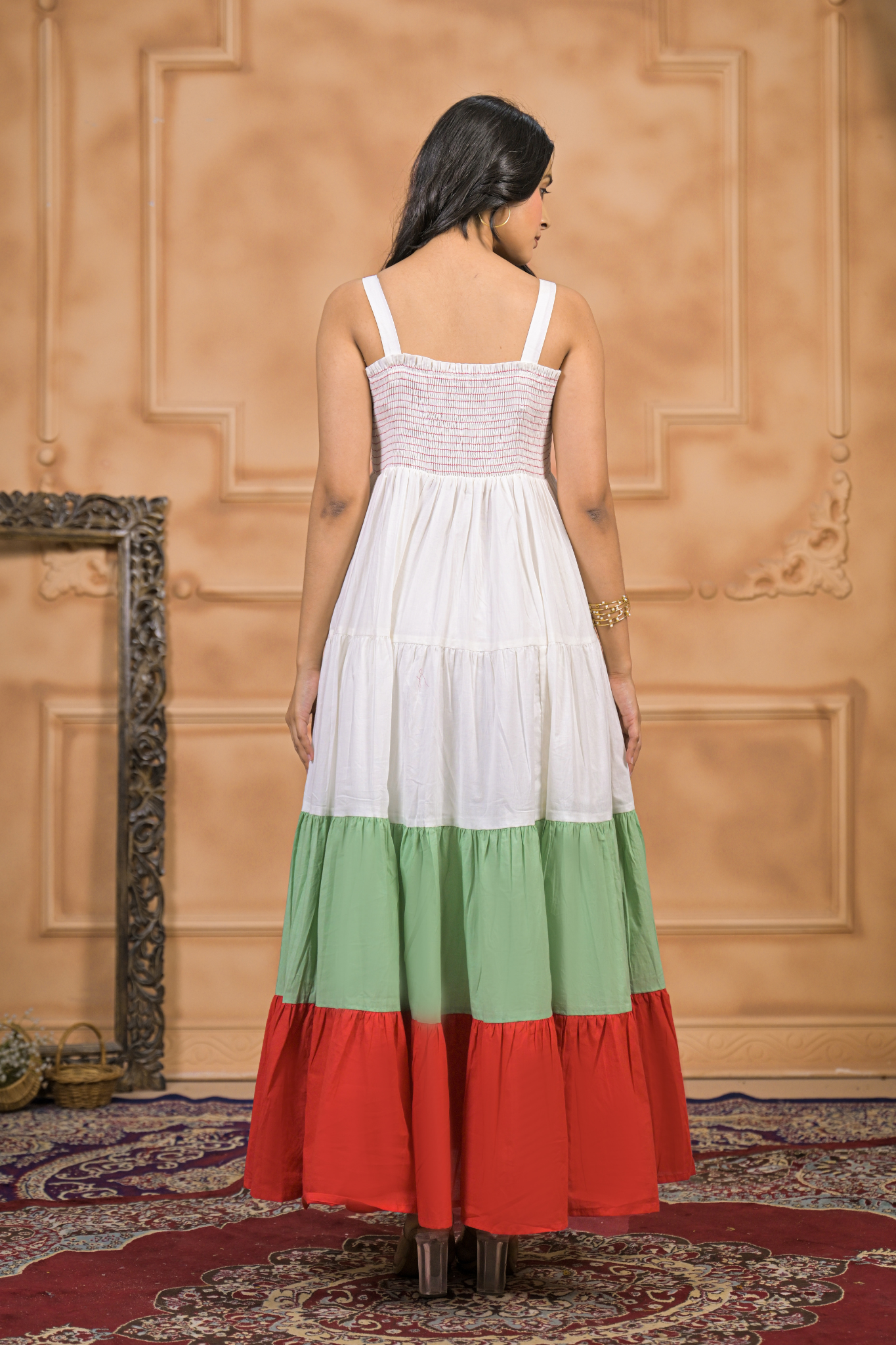 Colorblocked Cotton Kurta Dress Embellished with Thread Work