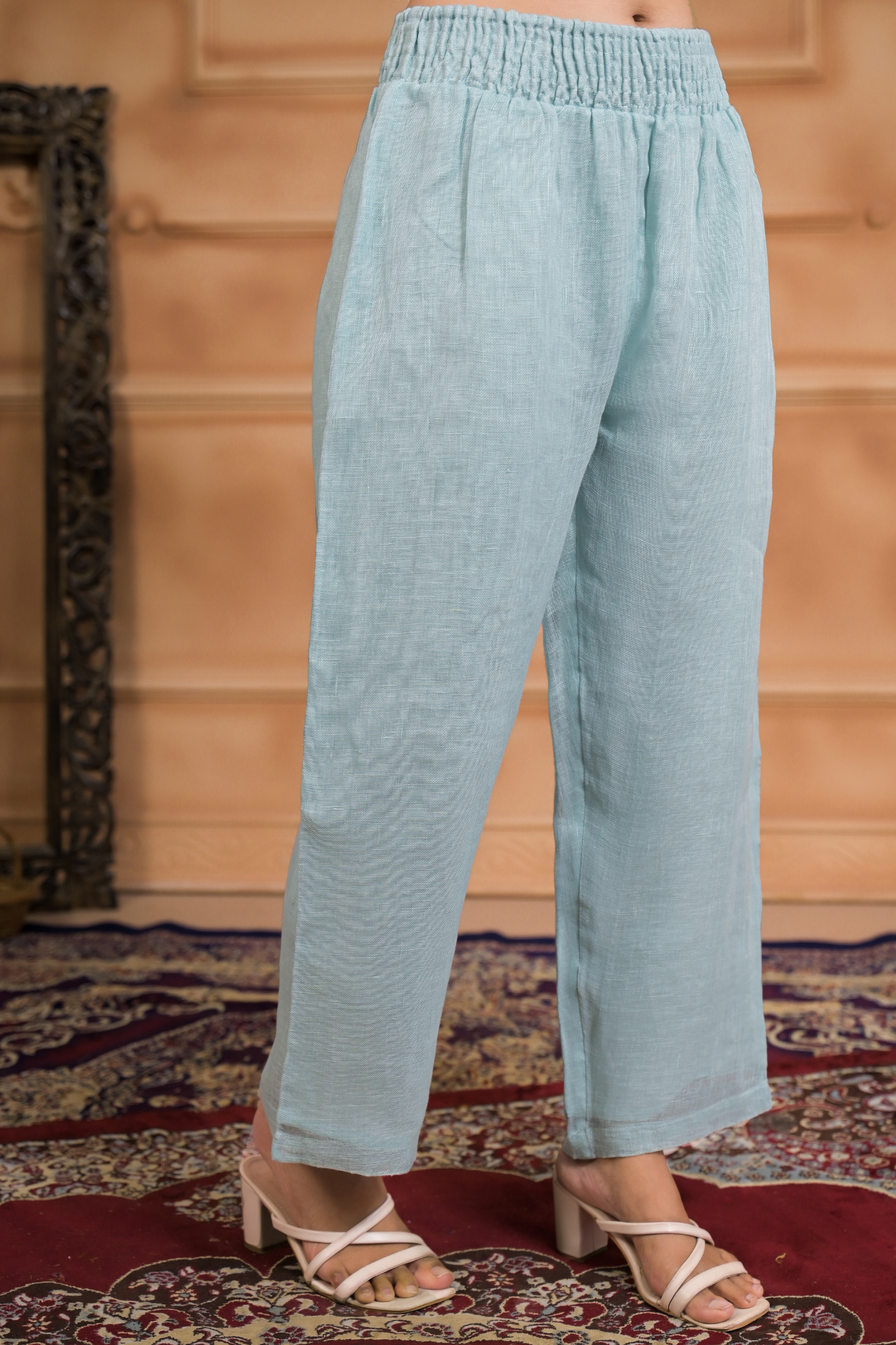 Embroidered Linen Kaftan Set Stitched