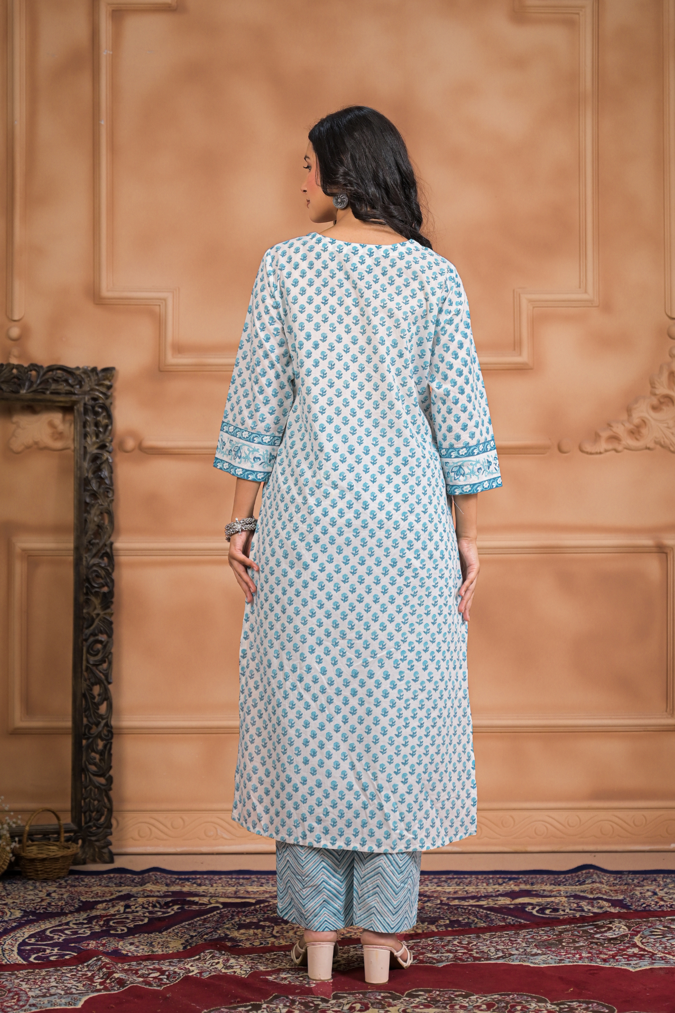 Printed Cotton Kurta Set with Aari, Thread and Zardozi work