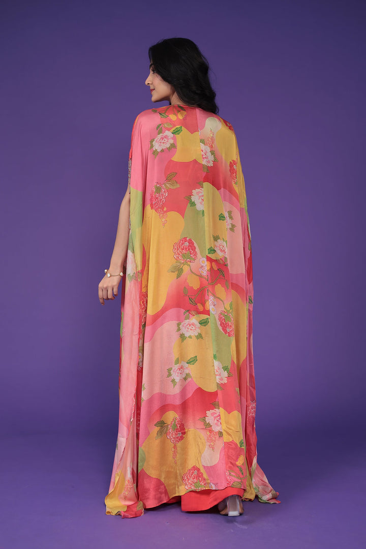 Printed Chinon Silk Indowestern with Embellished work